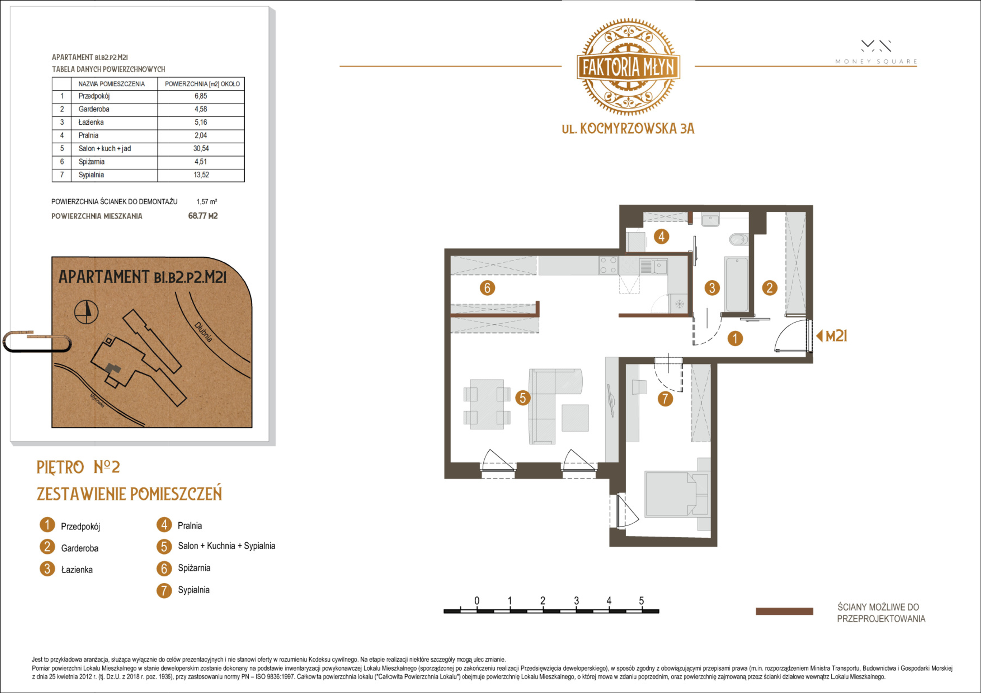 Mieszkanie 68,77 m², piętro 2, oferta nr B1.B2.P2.M21, Faktoria Młyn, Kraków, Bieńczyce, ul. Kocmyrzowska 3A-idx