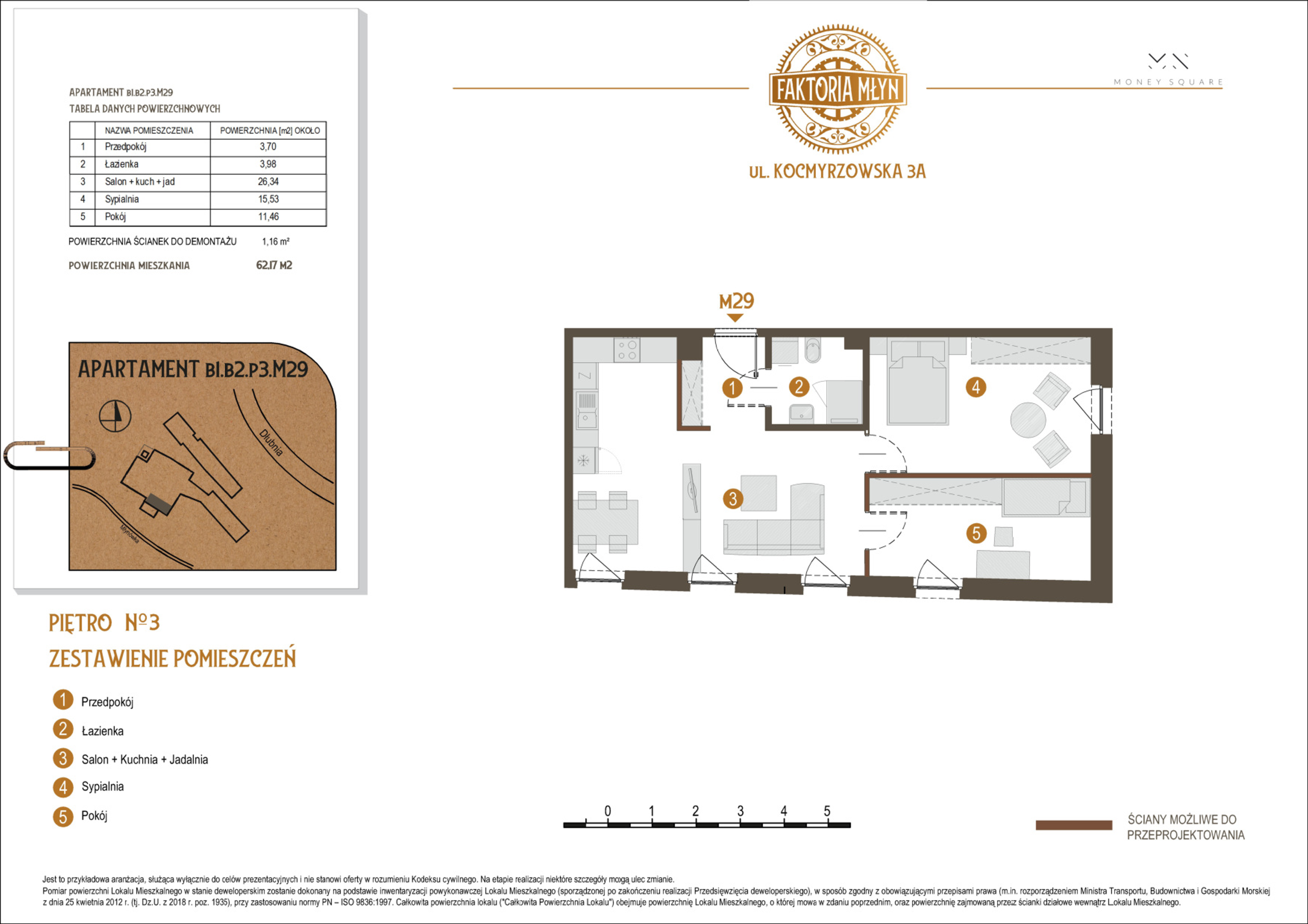 Mieszkanie 62,17 m², piętro 3, oferta nr B1.B2.P3.M29, Faktoria Młyn, Kraków, Bieńczyce, ul. Kocmyrzowska 3A-idx