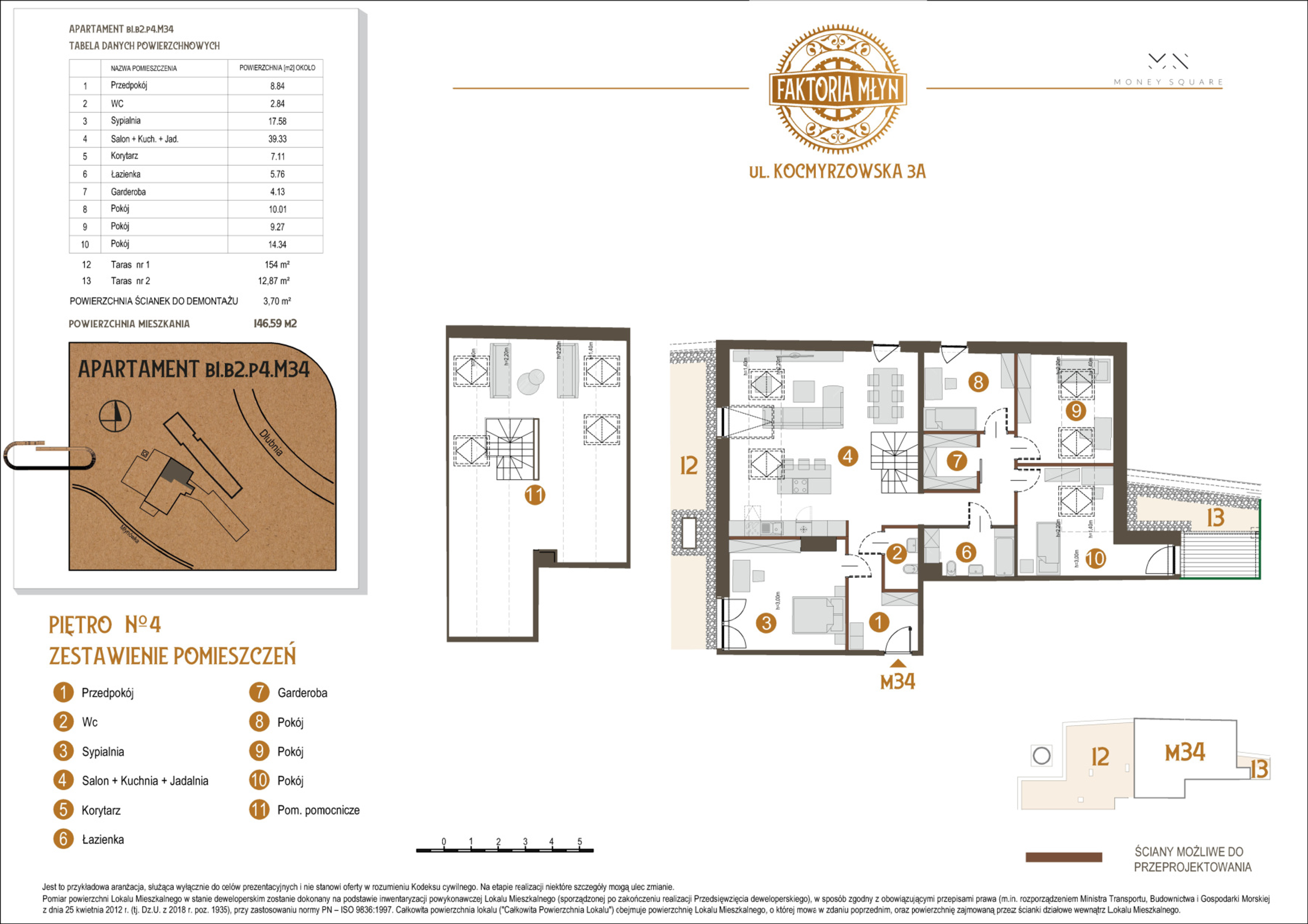 Mieszkanie 146,59 m², piętro 4, oferta nr B1.B2.P4.M34, Faktoria Młyn, Kraków, Bieńczyce, ul. Kocmyrzowska 3A-idx