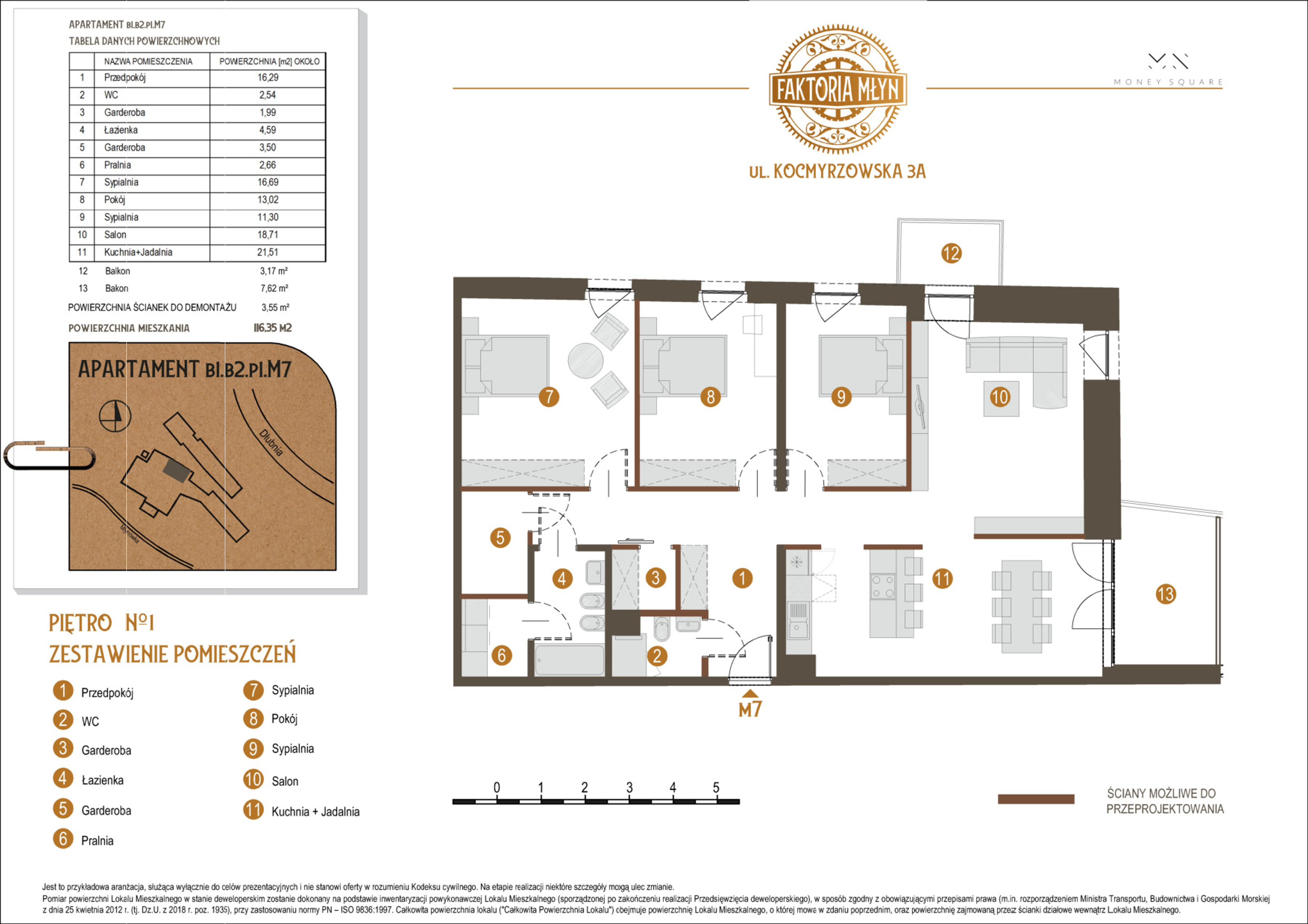 Mieszkanie 116,35 m², piętro 1, oferta nr B1.B2.P1.M7, Faktoria Młyn, Kraków, Bieńczyce, ul. Kocmyrzowska 3A-idx