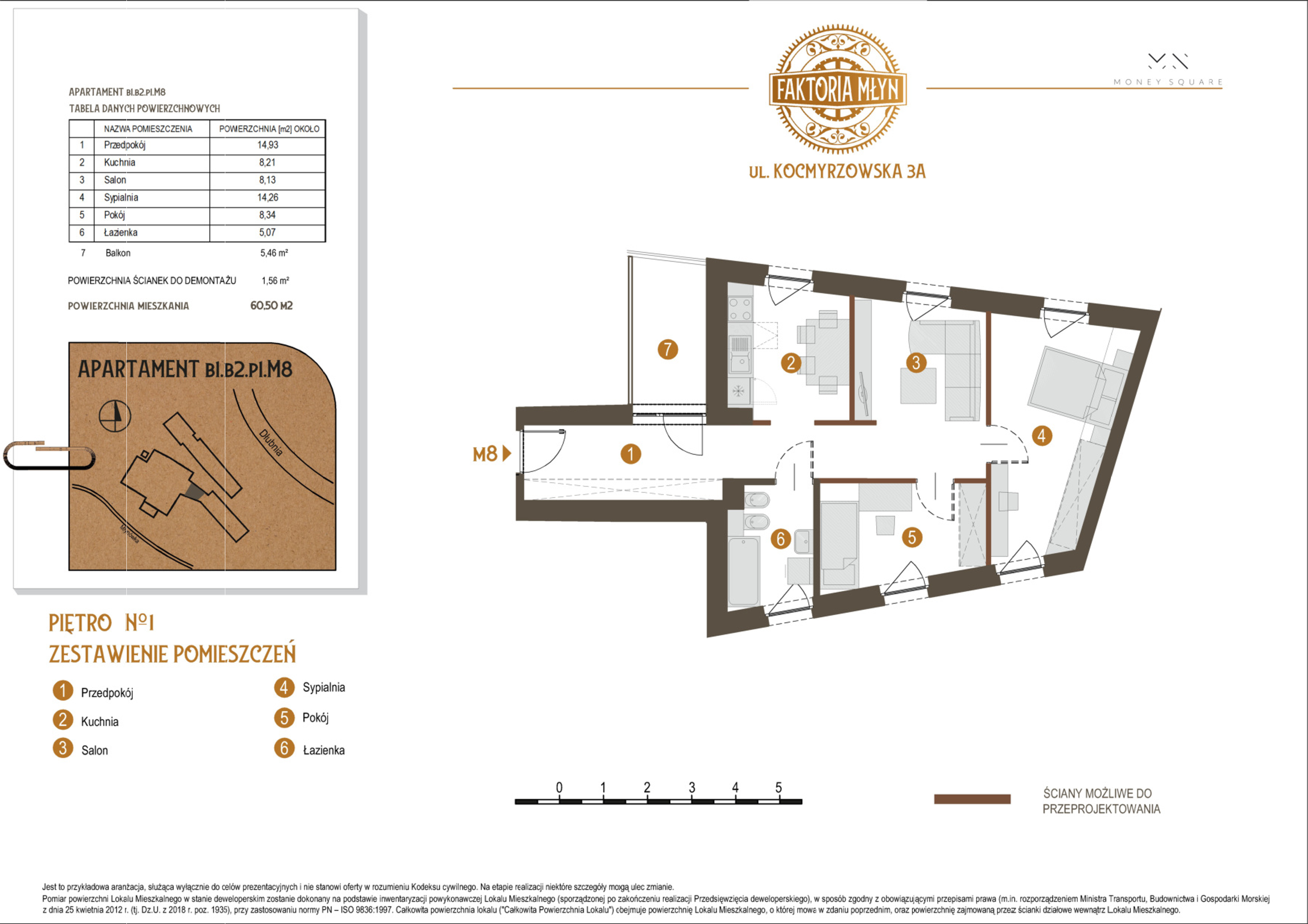 Mieszkanie 60,50 m², piętro 1, oferta nr B1.B2.P1.M8, Faktoria Młyn, Kraków, Bieńczyce, ul. Kocmyrzowska 3A-idx