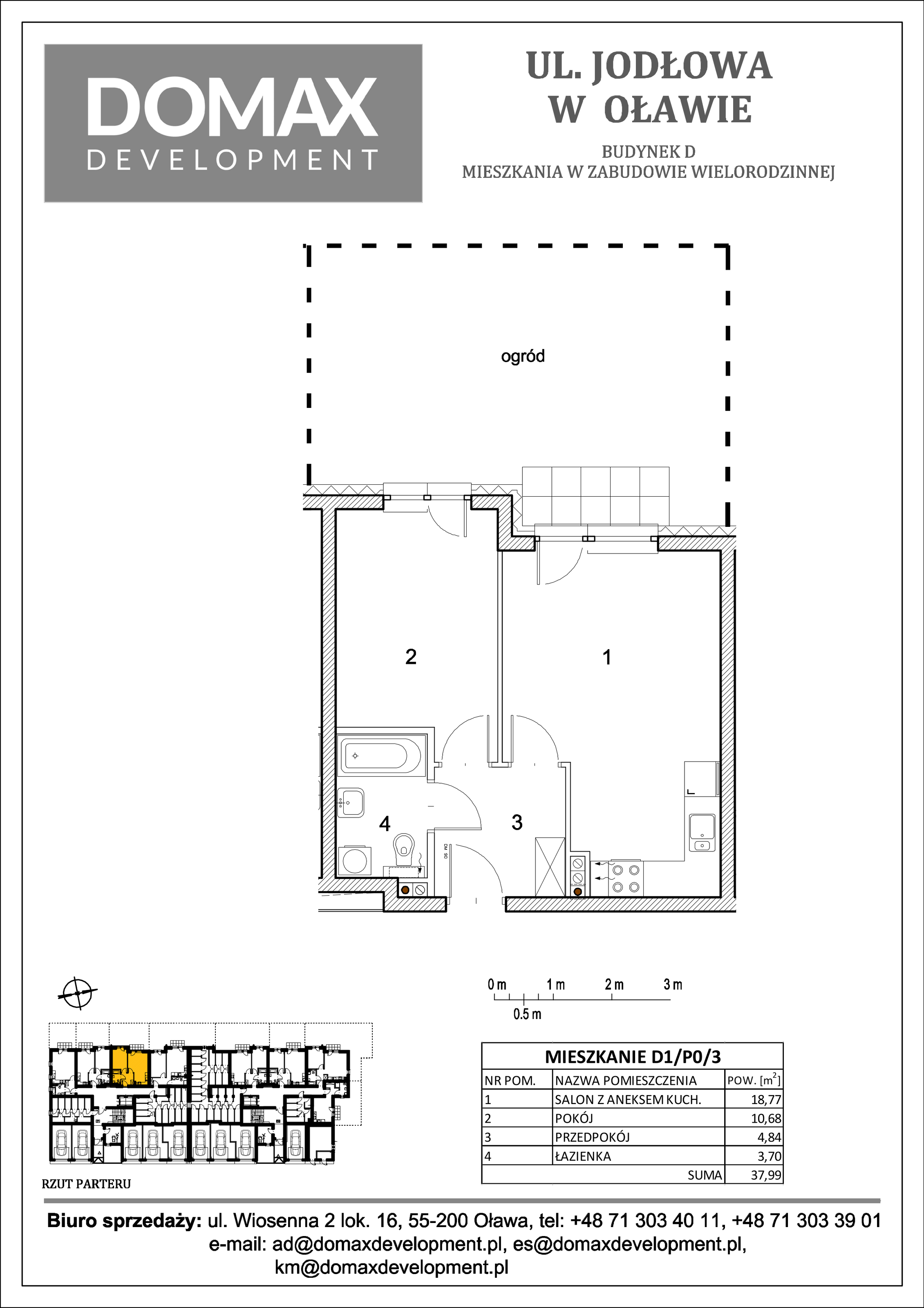 Mieszkanie 37,99 m², parter, oferta nr D1/P0/3, Osiedle Jodłowa etap II, Oława, ul. Jodłowa-idx