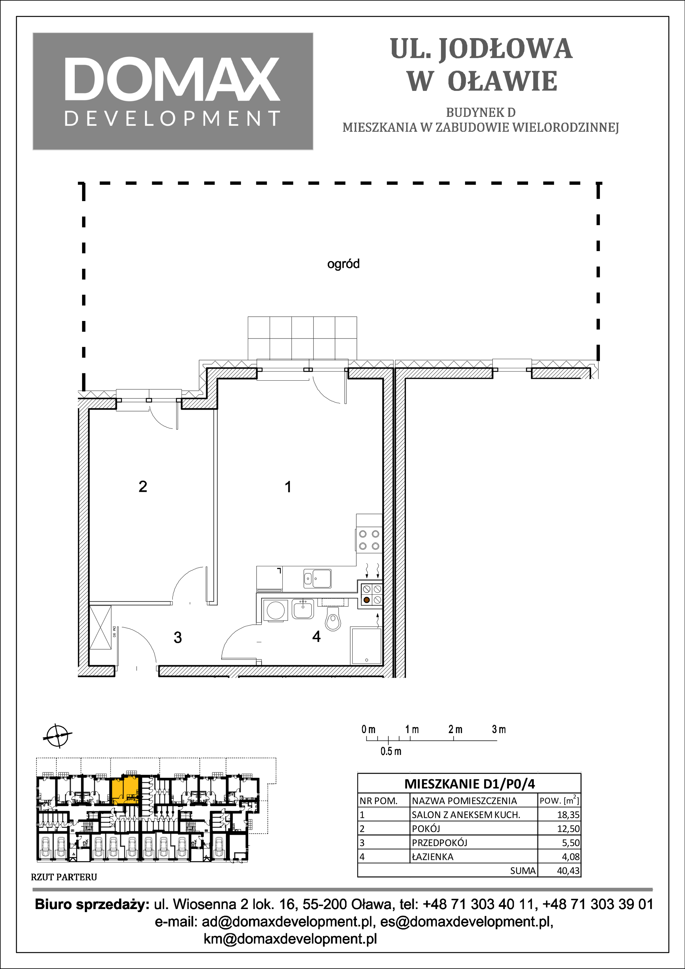 Mieszkanie 40,43 m², parter, oferta nr D1/P0/4, Osiedle Jodłowa etap II, Oława, ul. Jodłowa-idx