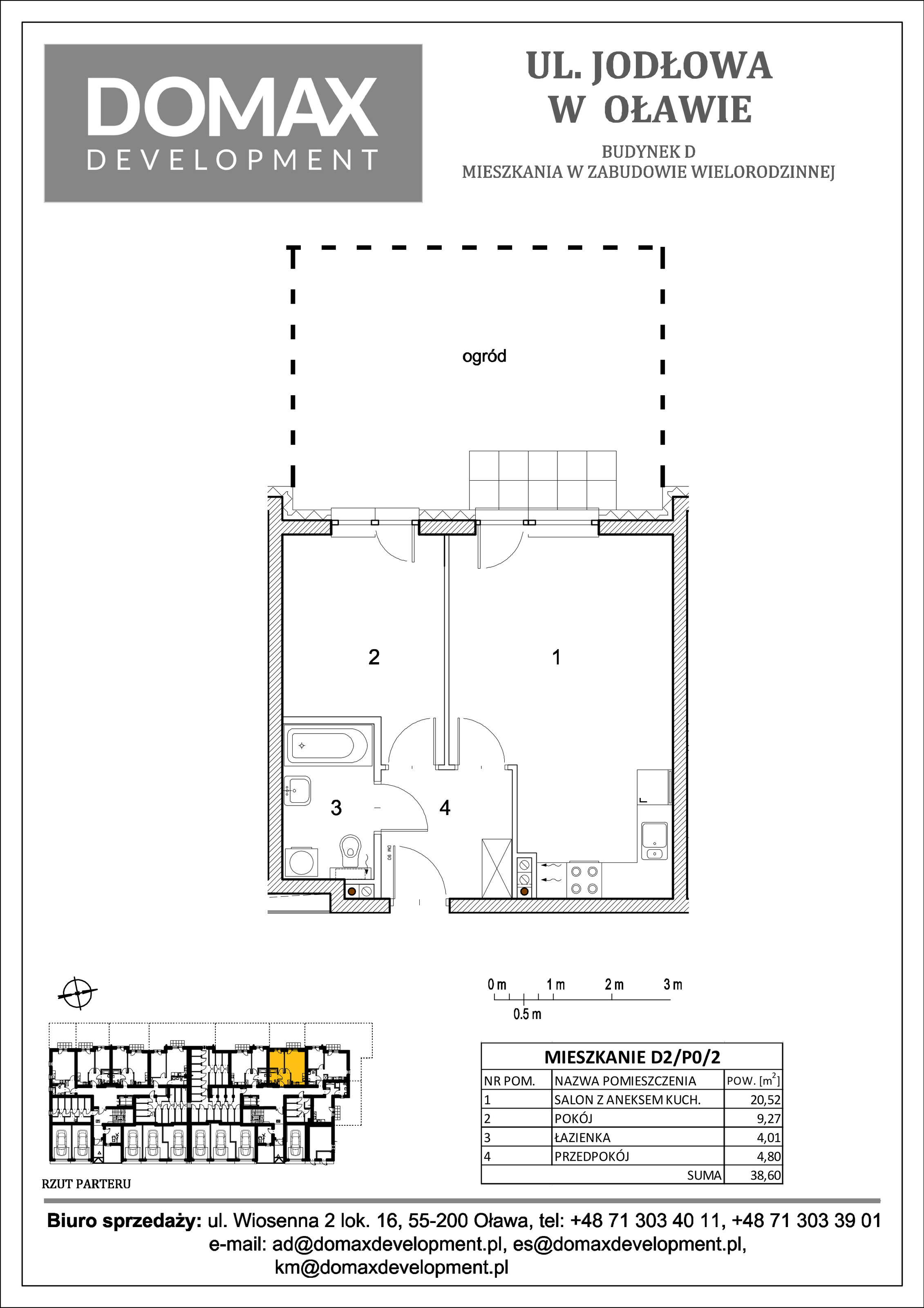 Mieszkanie 38,60 m², parter, oferta nr D2/P0/2, Osiedle Jodłowa etap II, Oława, ul. Jodłowa-idx