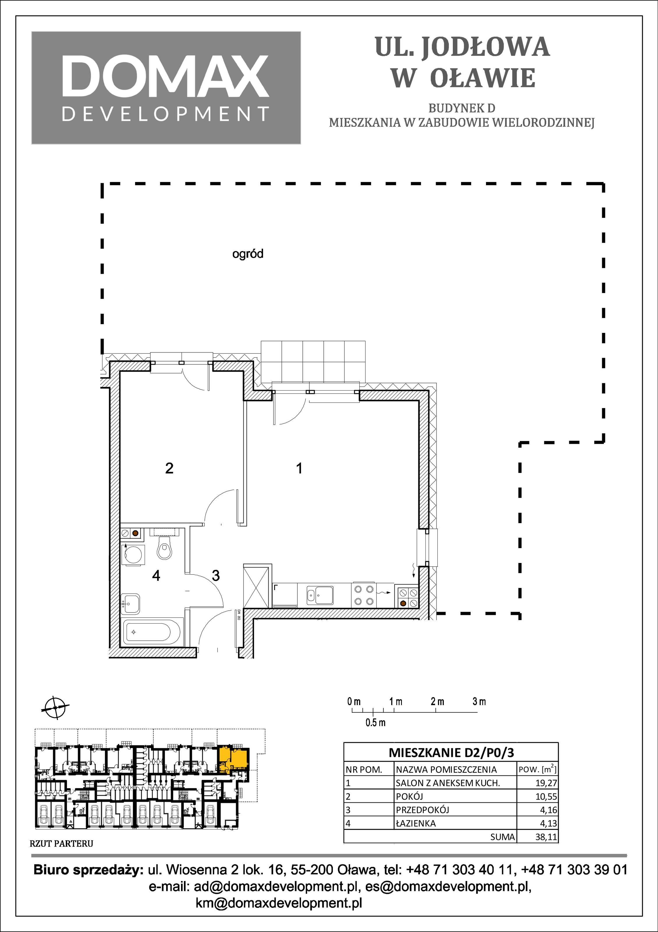 Mieszkanie 38,11 m², parter, oferta nr D2/P0/3, Osiedle Jodłowa etap II, Oława, ul. Jodłowa-idx