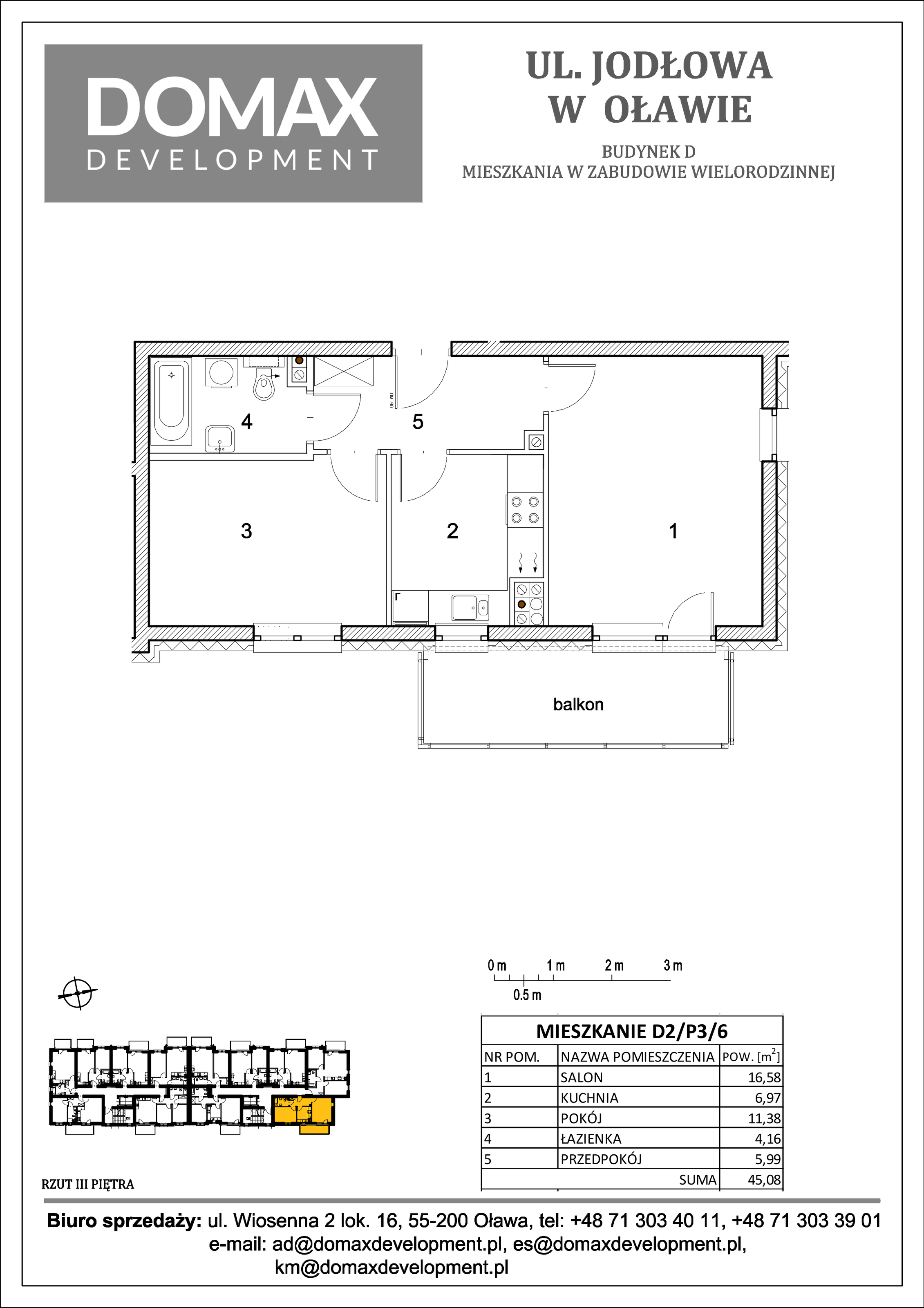 Mieszkanie 45,08 m², piętro 3, oferta nr D2/P3/6, Osiedle Jodłowa etap II, Oława, ul. Jodłowa-idx