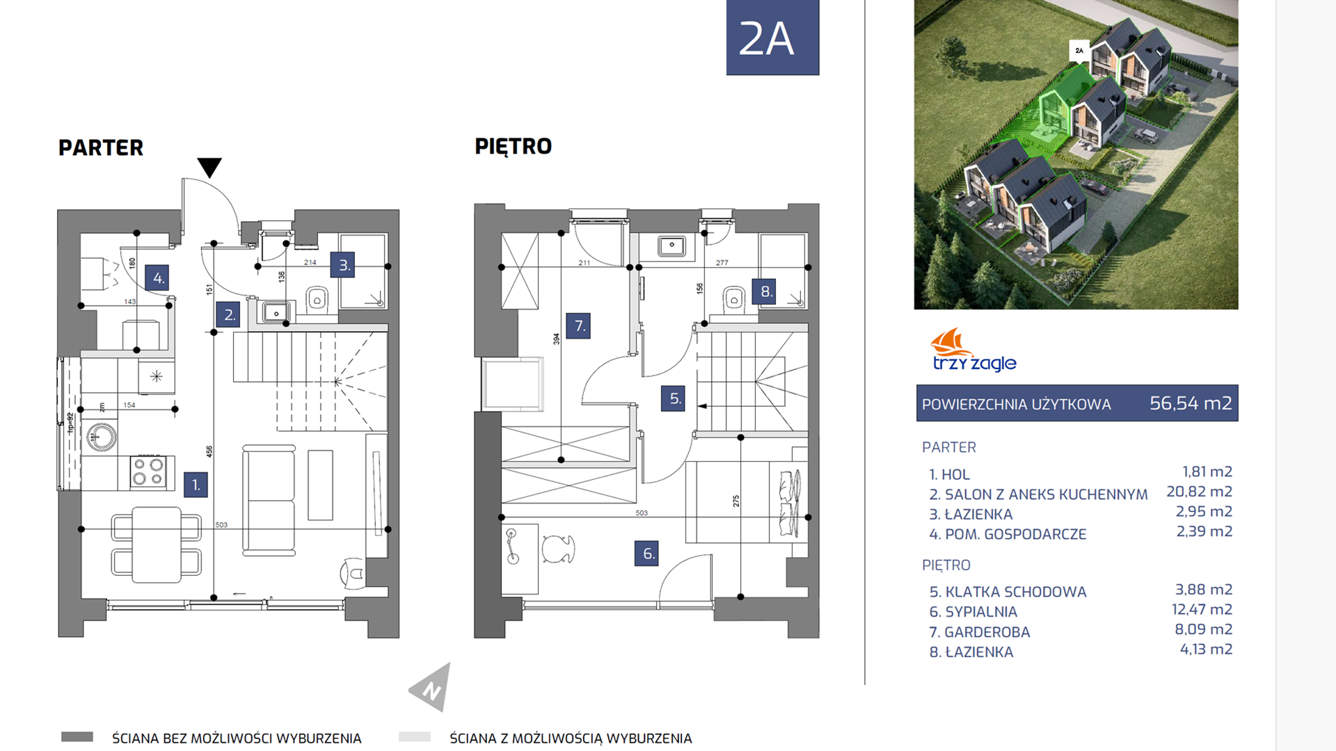 Dom i rezydencja 56,54 m², oferta nr 2A, TRZY ŻAGLE, Jastrzębia Góra, ul. Podgrzybkowa 30/1-idx