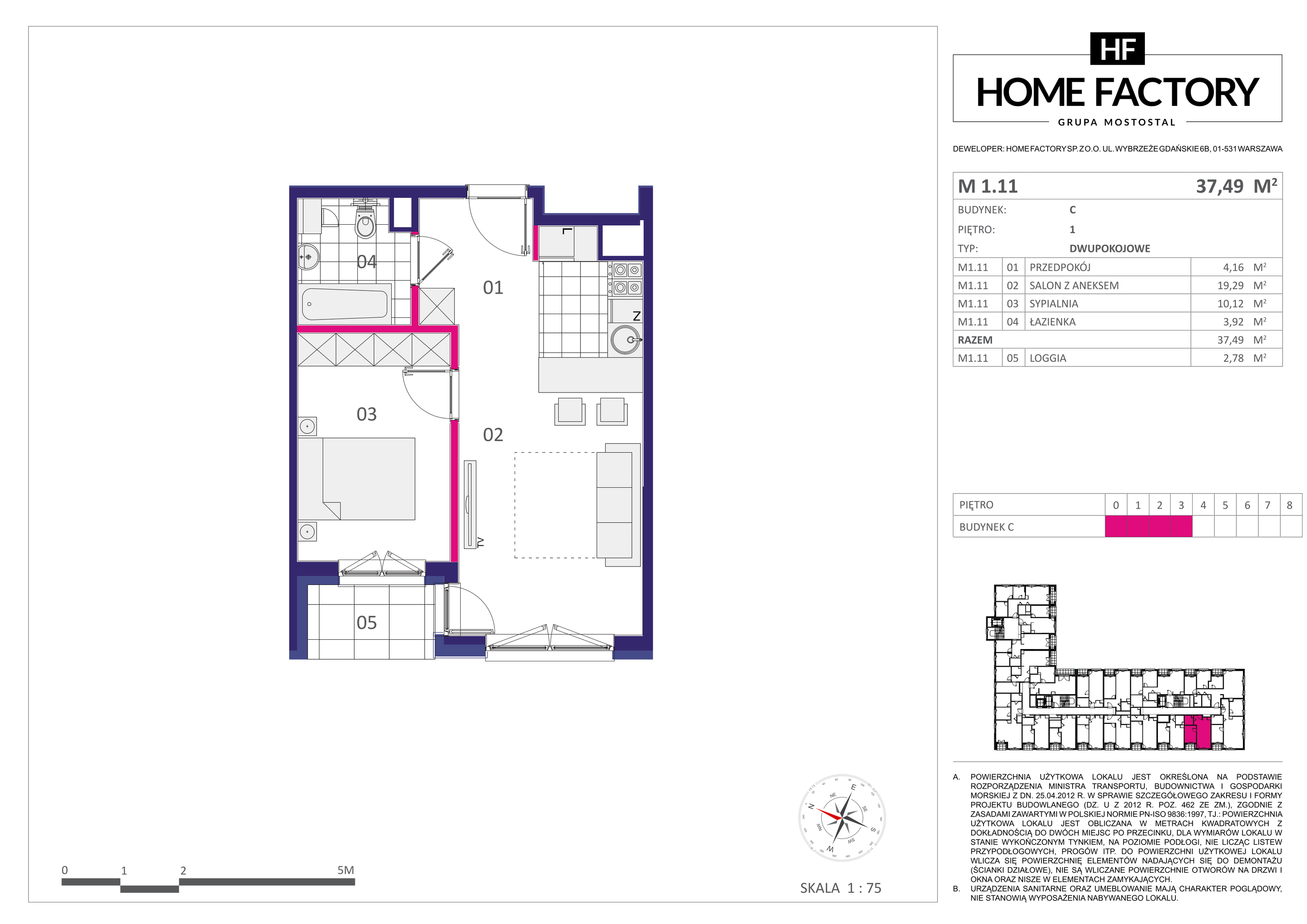 Mieszkanie 37,49 m², piętro 1, oferta nr M1.11, Home Factory etap III, Warszawa, Praga Północ, Pelcowizna, ul. Kotsisa-idx