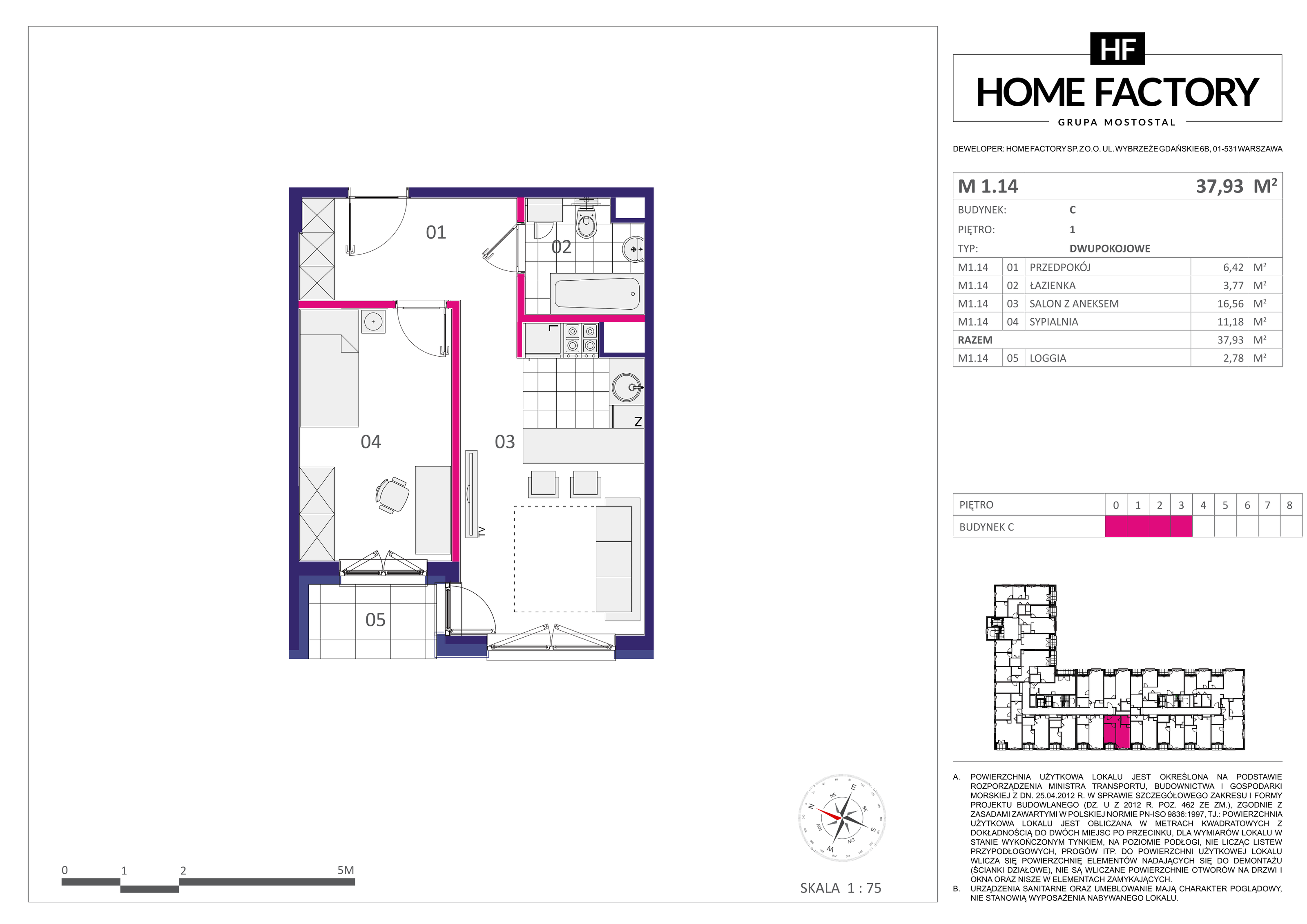 Mieszkanie 37,93 m², piętro 1, oferta nr M1.14, Home Factory etap III, Warszawa, Praga Północ, Pelcowizna, ul. Kotsisa-idx