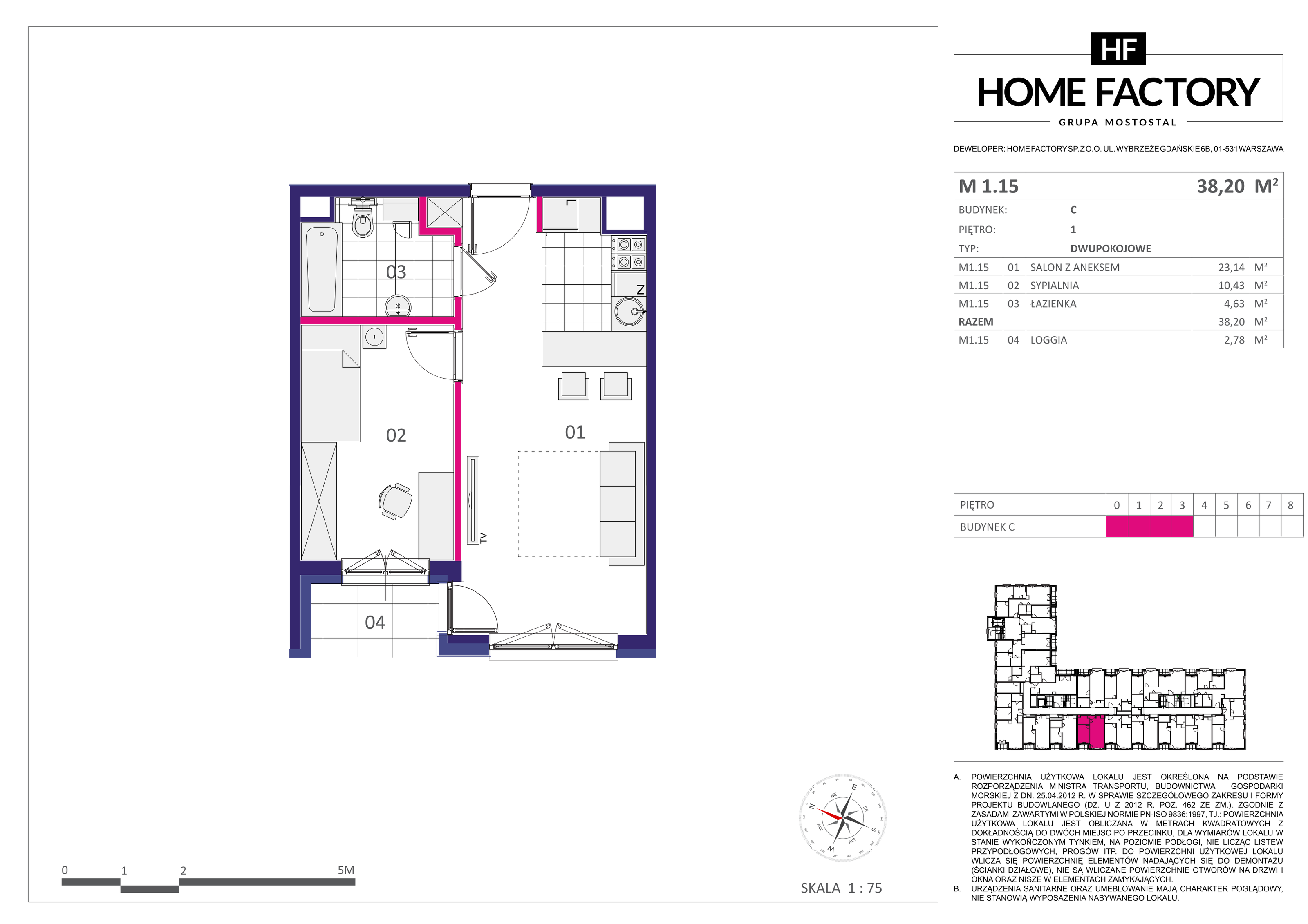 Mieszkanie 38,20 m², piętro 1, oferta nr M1.15, Home Factory etap III, Warszawa, Praga Północ, Pelcowizna, ul. Kotsisa-idx