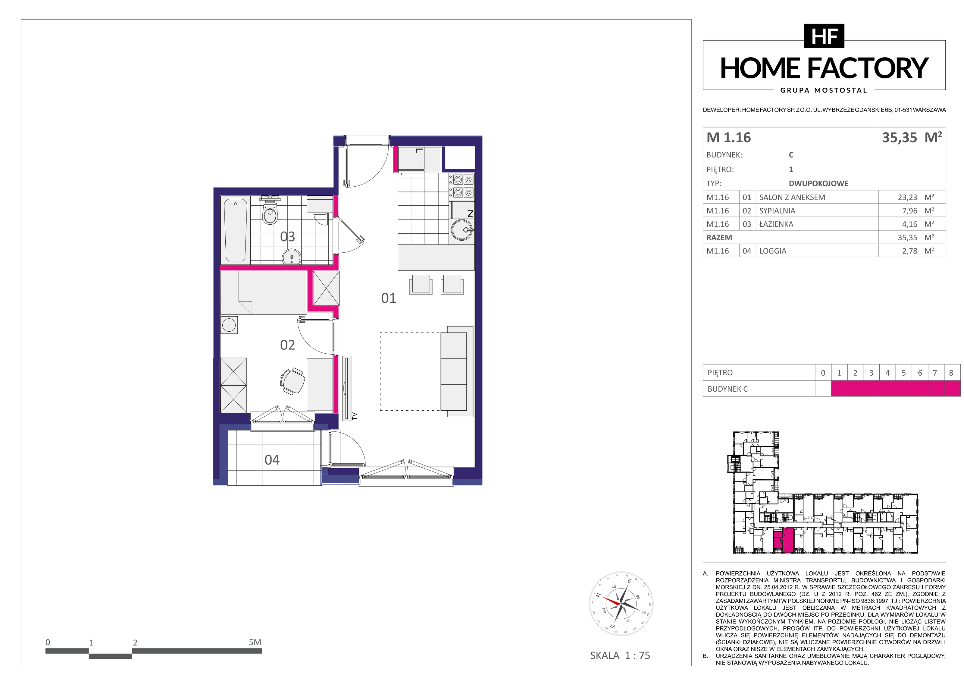 Mieszkanie 35,35 m², piętro 1, oferta nr M1.16, Home Factory etap III, Warszawa, Praga Północ, Pelcowizna, ul. Kotsisa-idx