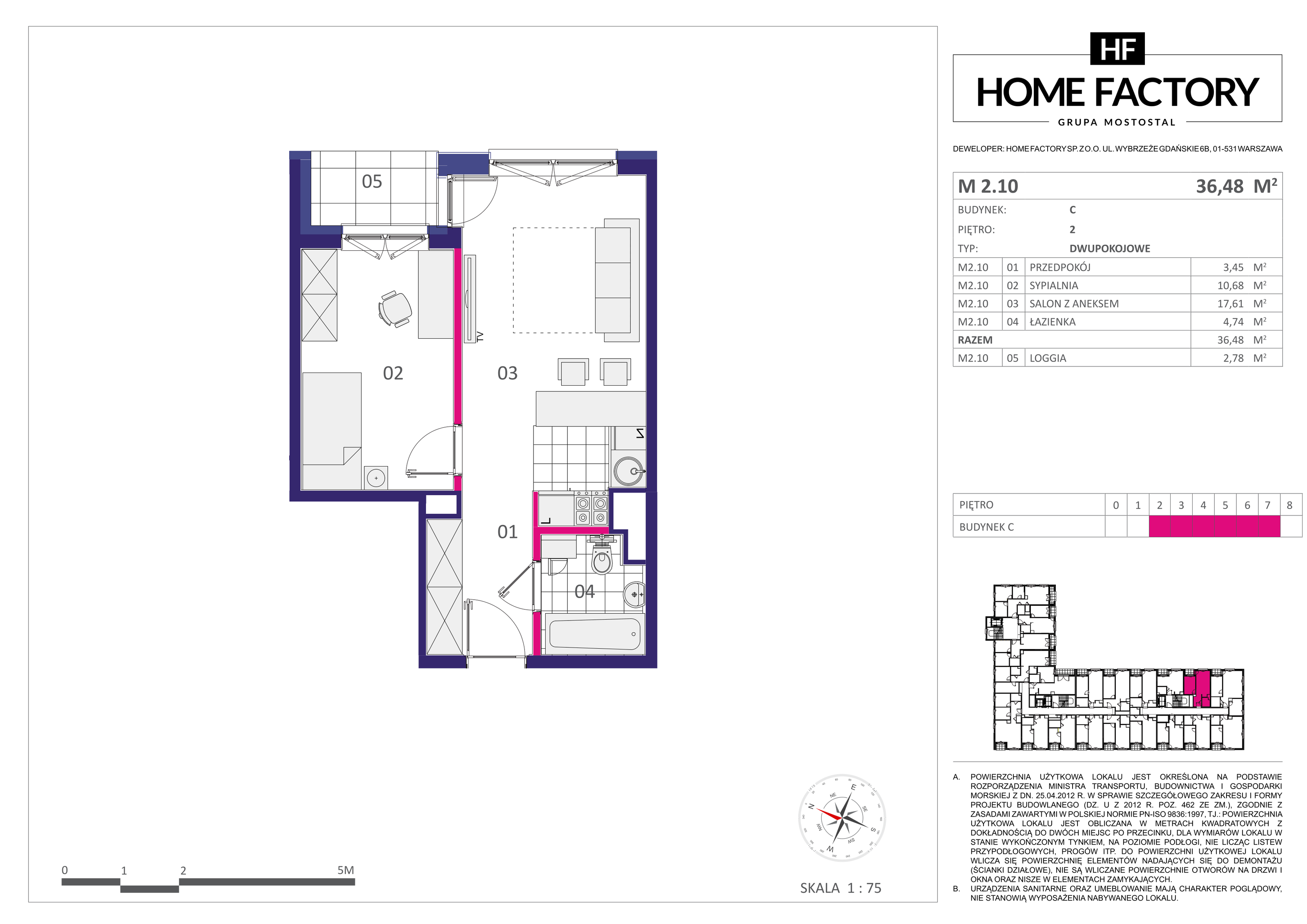 Mieszkanie 36,48 m², piętro 2, oferta nr M2.10, Home Factory etap III, Warszawa, Praga Północ, Pelcowizna, ul. Kotsisa-idx