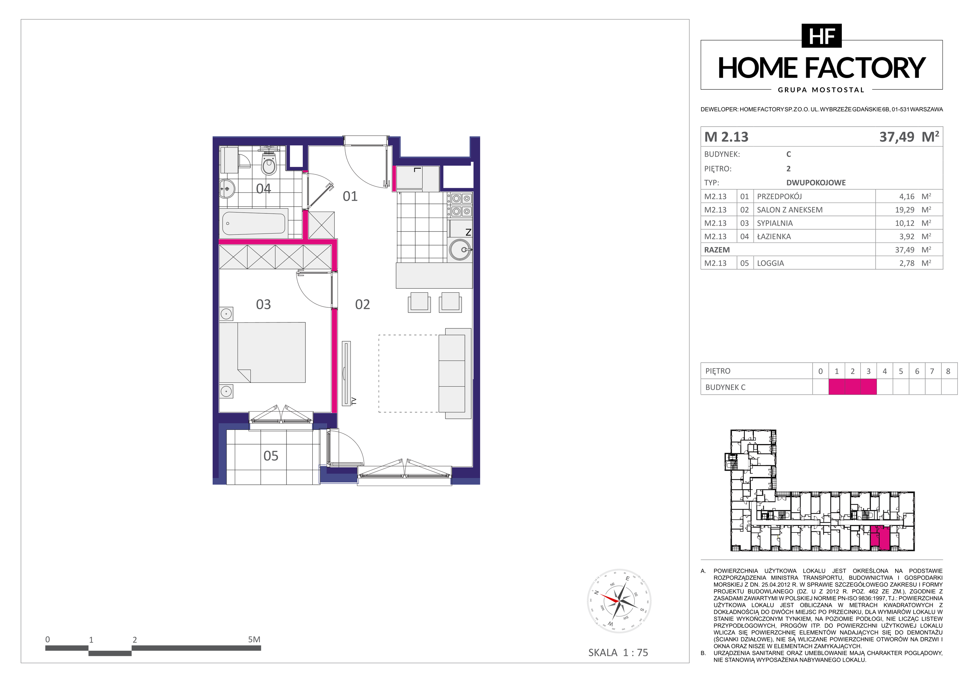 Mieszkanie 37,49 m², piętro 2, oferta nr M2.13, Home Factory etap III, Warszawa, Praga Północ, Pelcowizna, ul. Kotsisa-idx