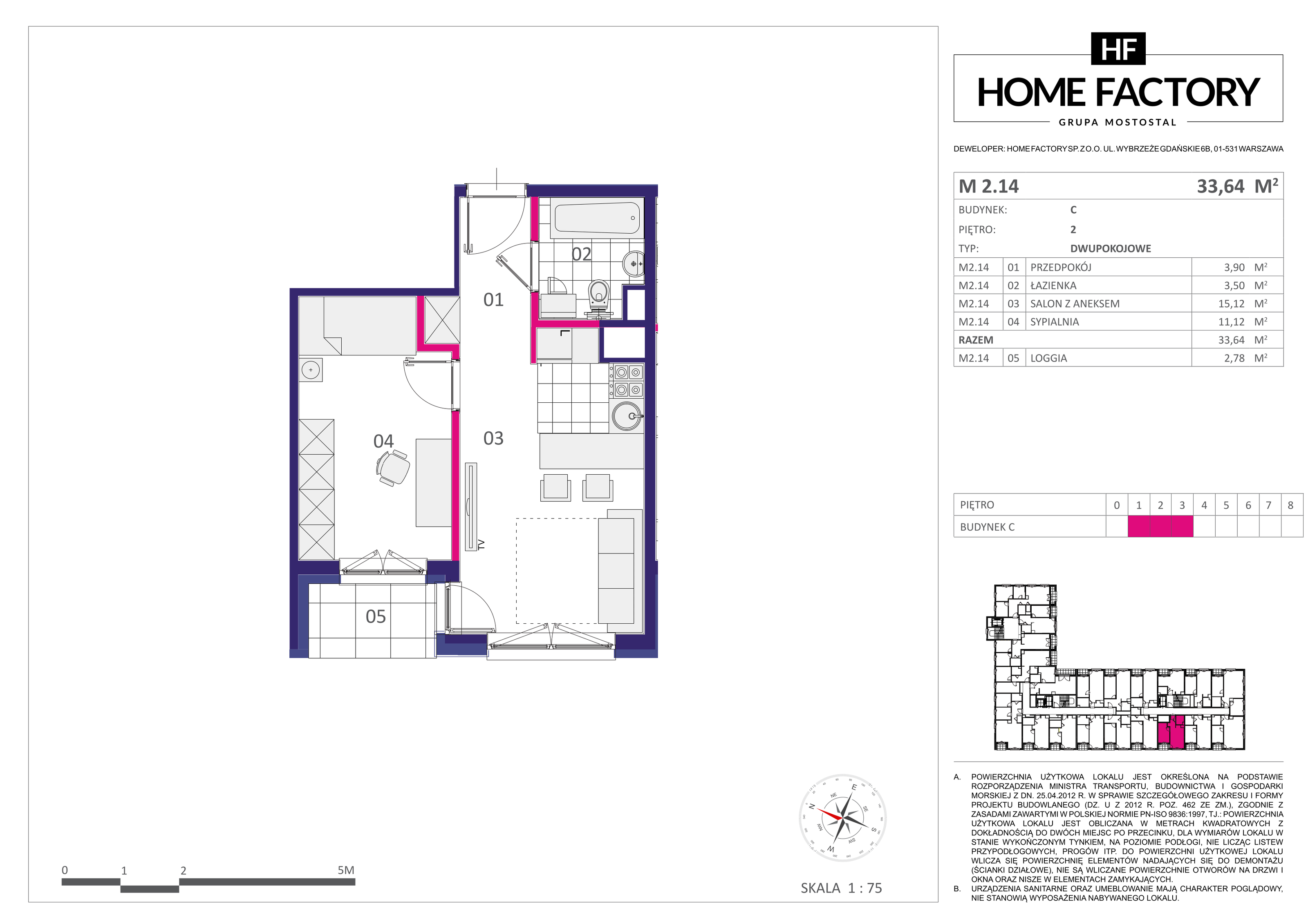 Mieszkanie 33,64 m², piętro 2, oferta nr M2.14, Home Factory etap III, Warszawa, Praga Północ, Pelcowizna, ul. Kotsisa-idx