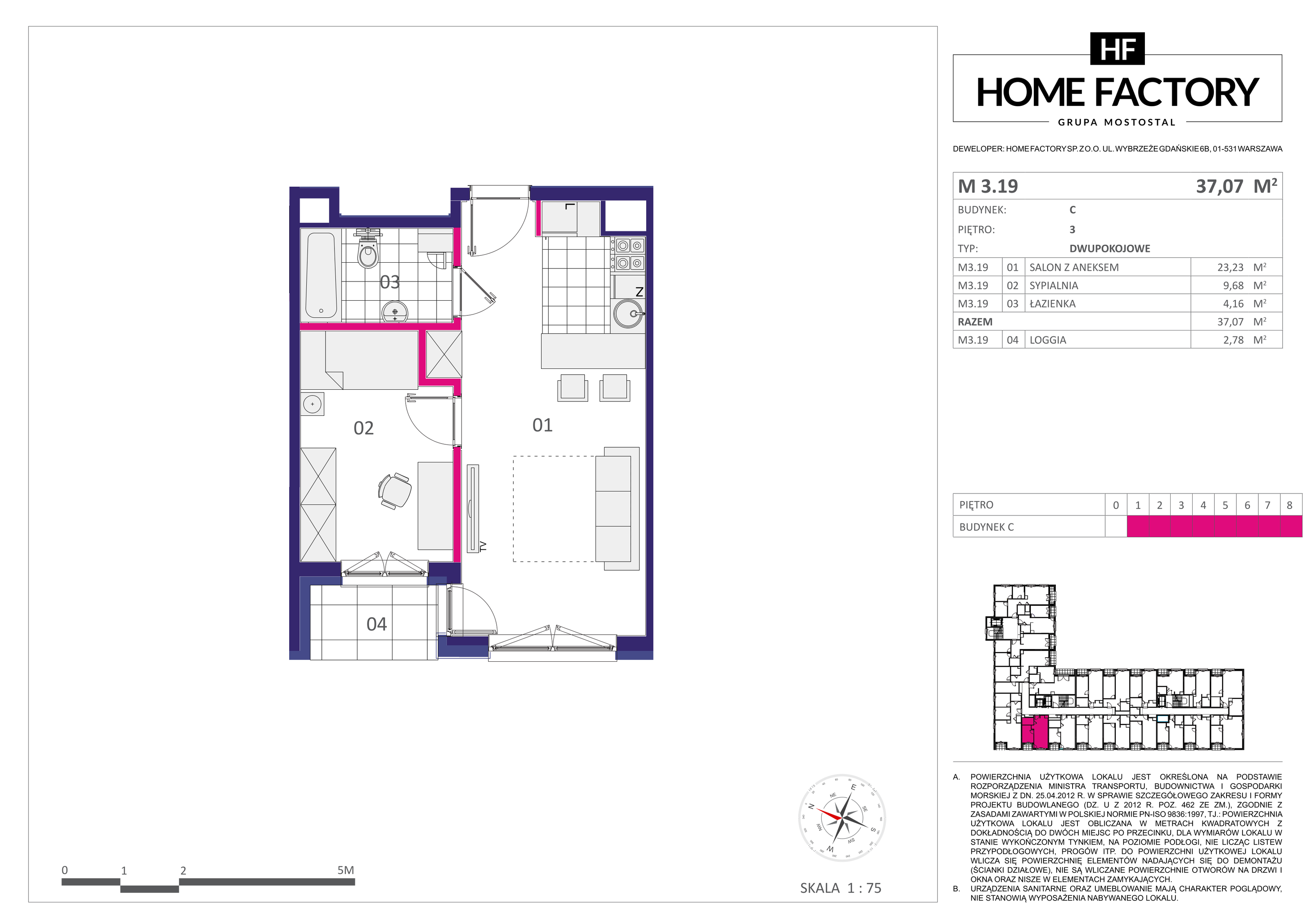 Mieszkanie 37,07 m², piętro 3, oferta nr M3.19, Home Factory etap III, Warszawa, Praga Północ, Pelcowizna, ul. Kotsisa-idx