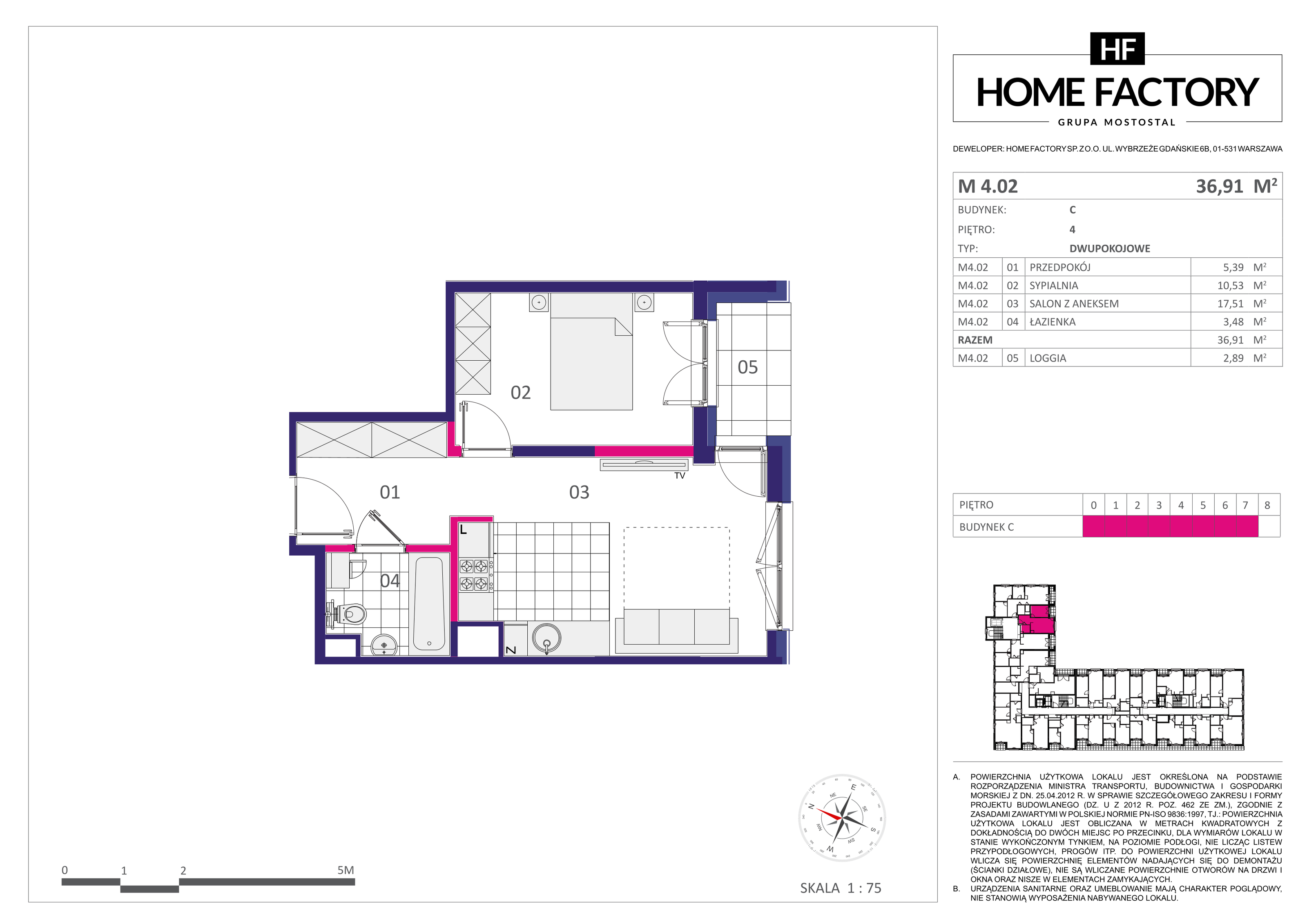 Mieszkanie 36,91 m², piętro 4, oferta nr M4.02, Home Factory etap III, Warszawa, Praga Północ, Pelcowizna, ul. Kotsisa-idx