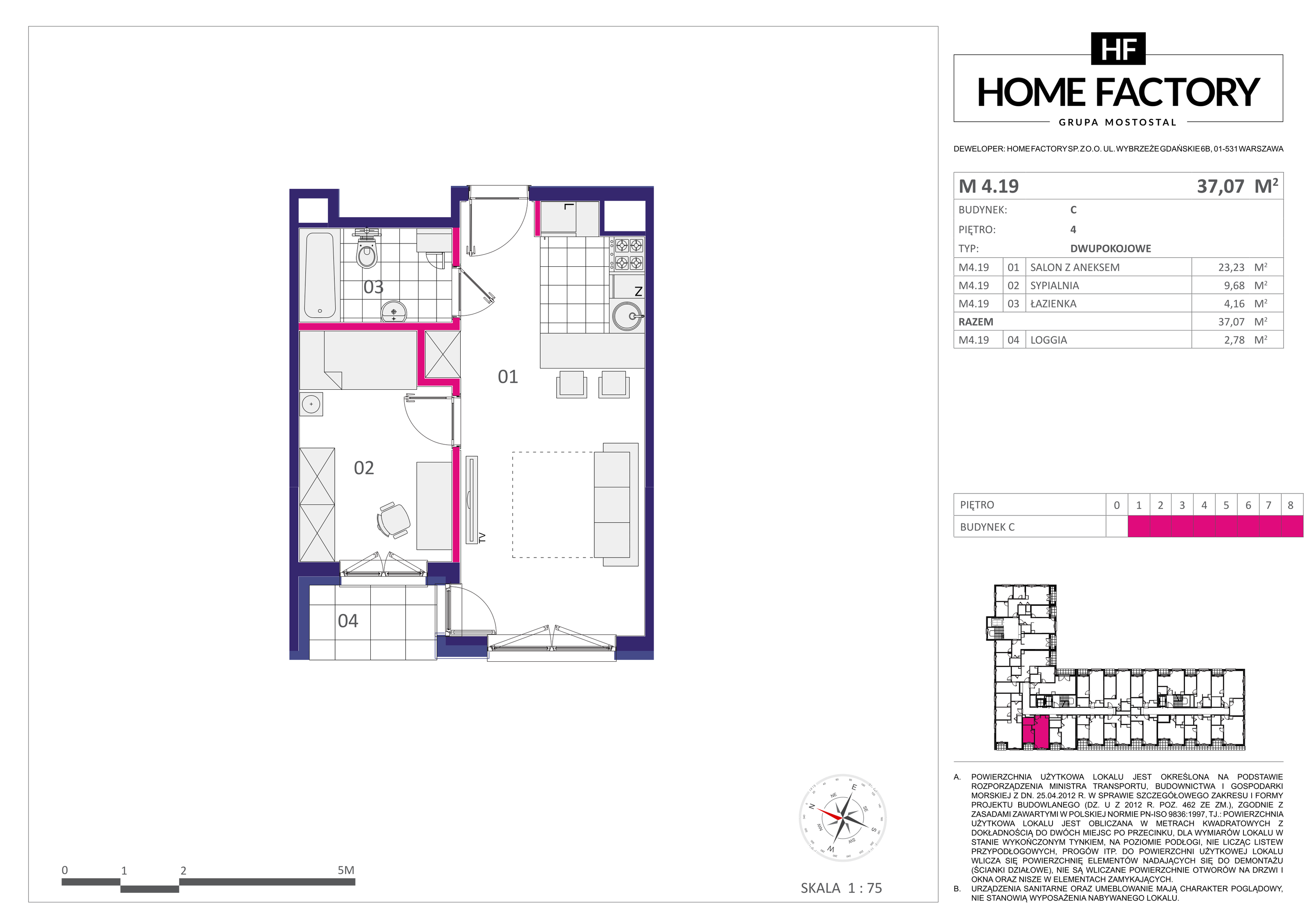 Mieszkanie 37,07 m², piętro 4, oferta nr M4.19, Home Factory etap III, Warszawa, Praga Północ, Pelcowizna, ul. Kotsisa-idx