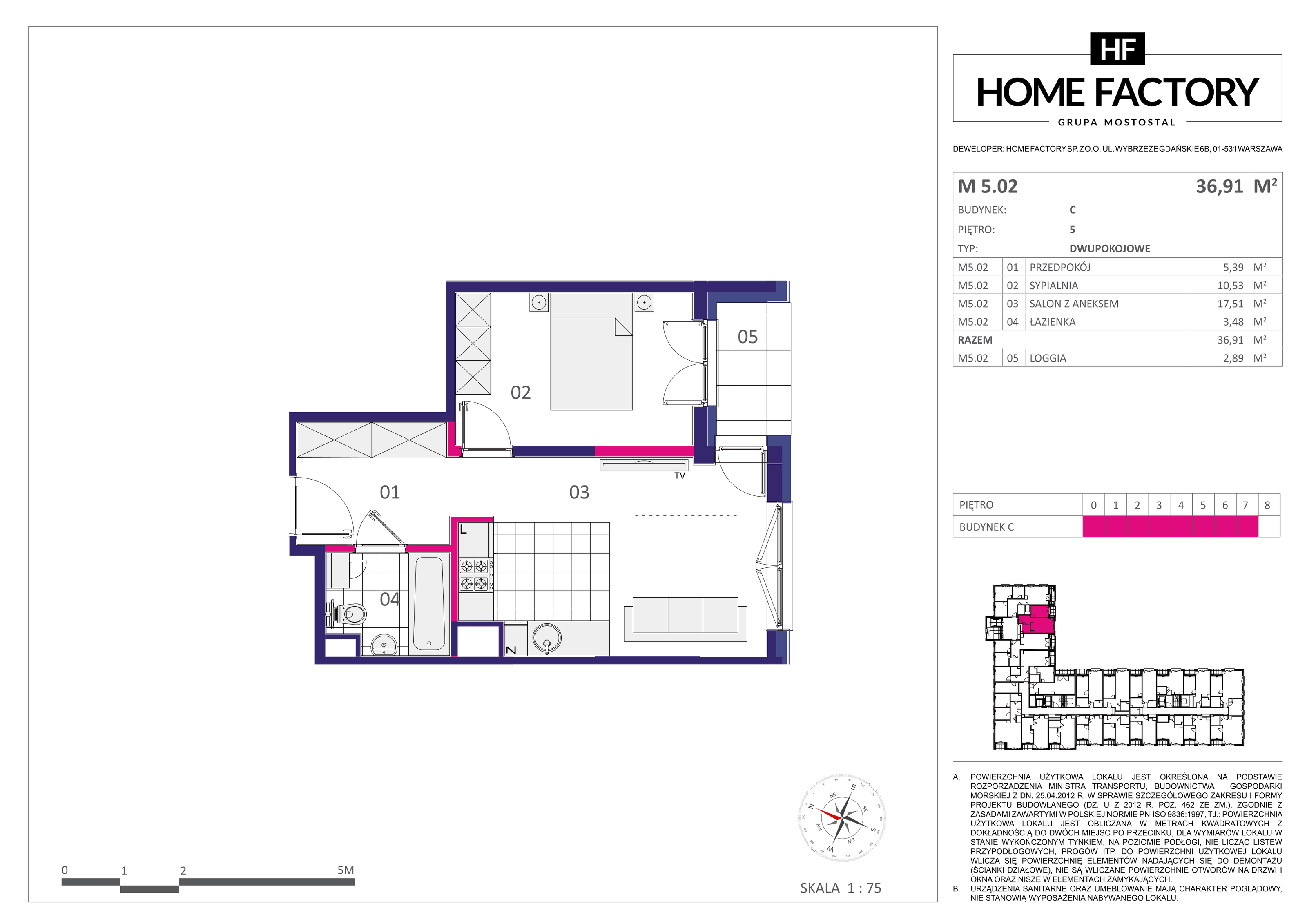 Mieszkanie 36,91 m², piętro 5, oferta nr M5.02, Home Factory etap III, Warszawa, Praga Północ, Pelcowizna, ul. Kotsisa-idx