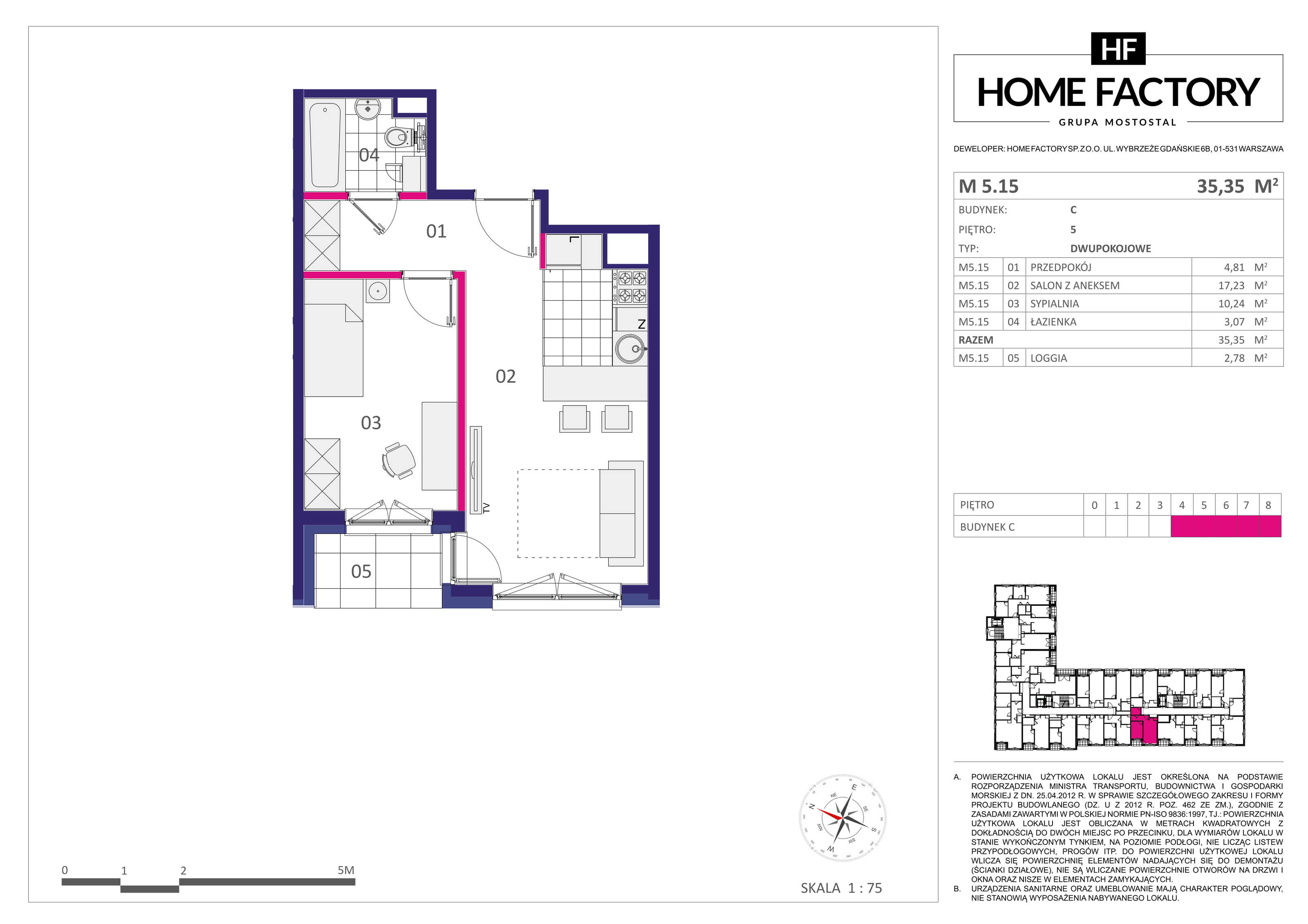 Mieszkanie 35,35 m², piętro 5, oferta nr M5.15, Home Factory etap III, Warszawa, Praga Północ, Pelcowizna, ul. Kotsisa-idx