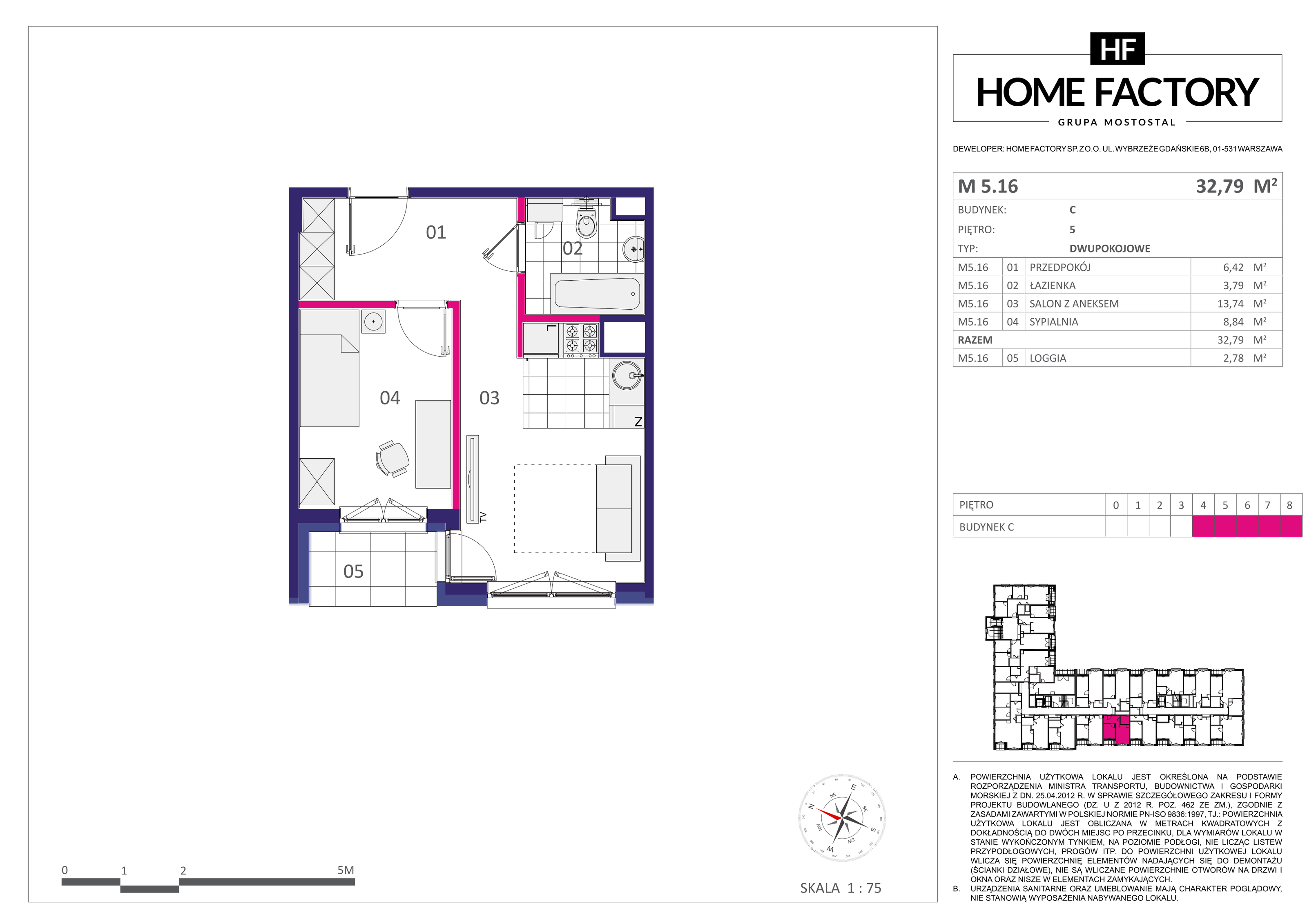 Mieszkanie 32,79 m², piętro 5, oferta nr M5.16, Home Factory etap III, Warszawa, Praga Północ, Pelcowizna, ul. Kotsisa-idx