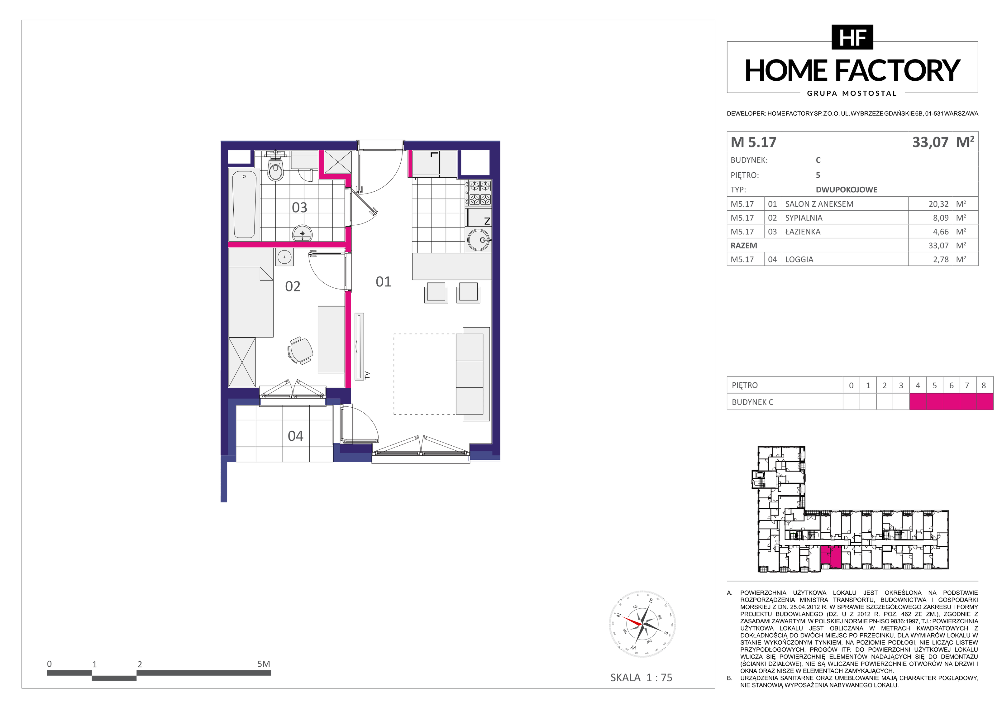 Mieszkanie 33,07 m², piętro 5, oferta nr M5.17, Home Factory etap III, Warszawa, Praga Północ, Pelcowizna, ul. Kotsisa-idx