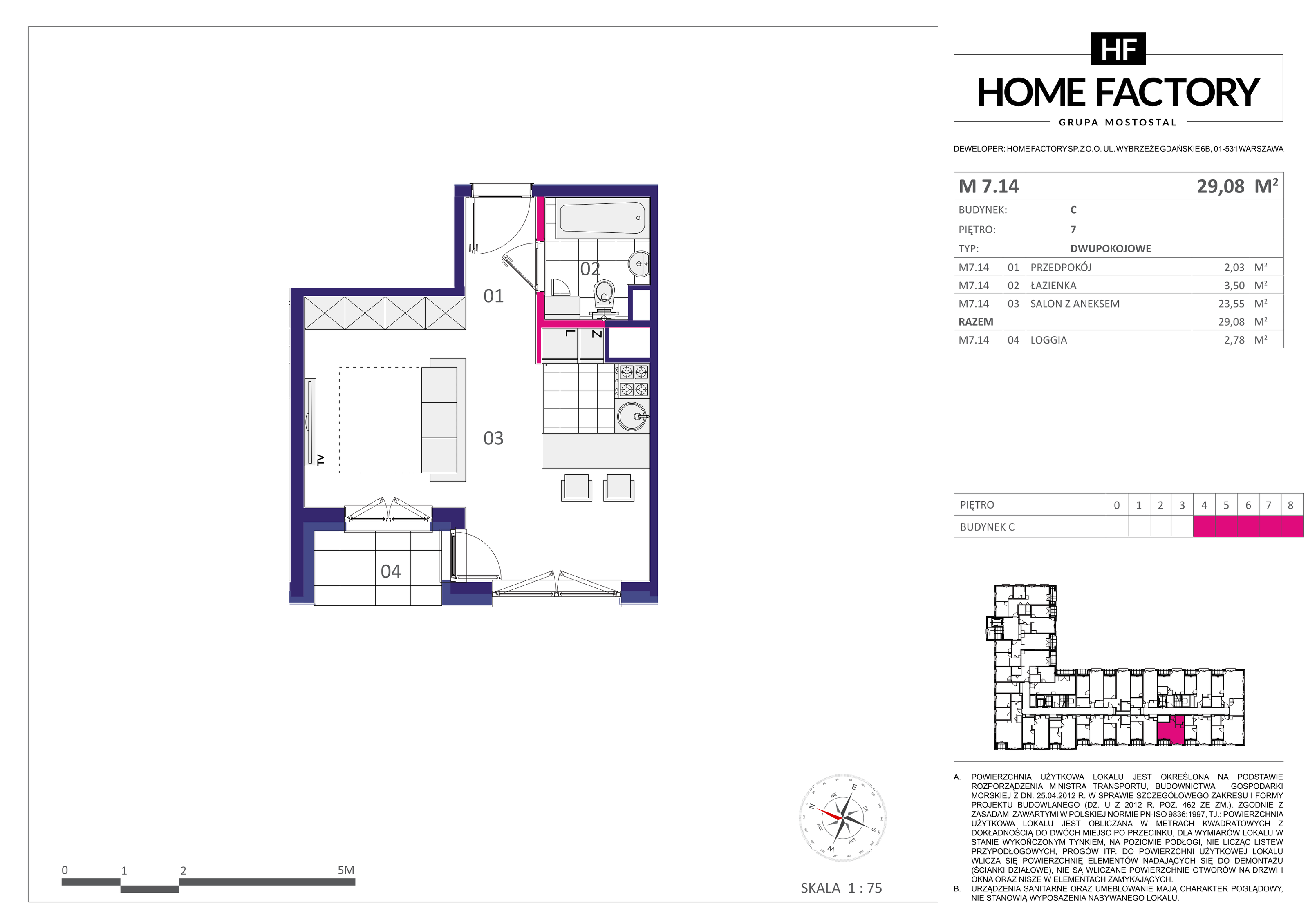 Mieszkanie 29,08 m², piętro 7, oferta nr M7.14, Home Factory etap III, Warszawa, Praga Północ, Pelcowizna, ul. Kotsisa-idx