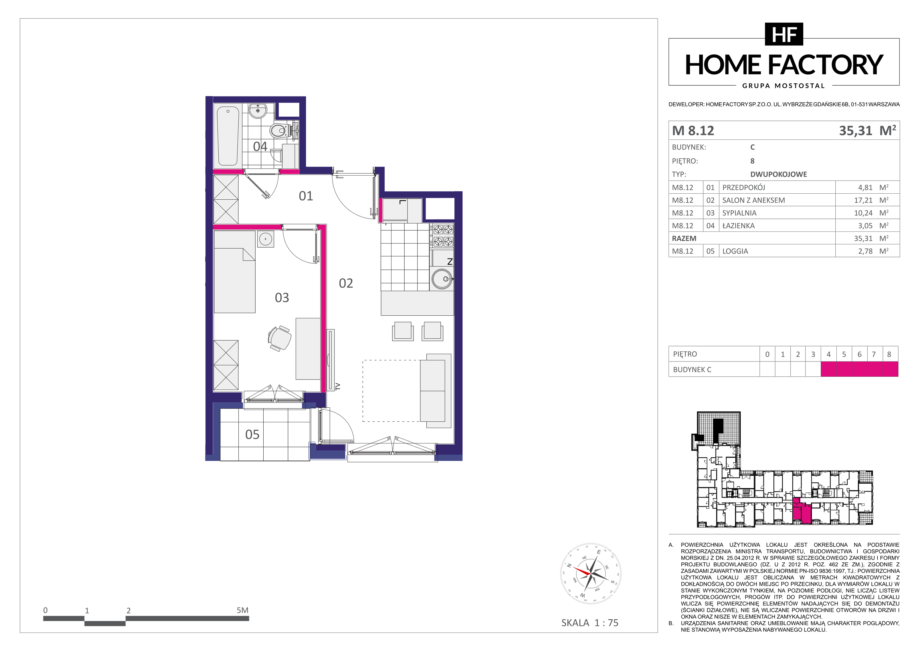 Mieszkanie 35,31 m², piętro 8, oferta nr M8.12, Home Factory etap III, Warszawa, Praga Północ, Pelcowizna, ul. Kotsisa-idx