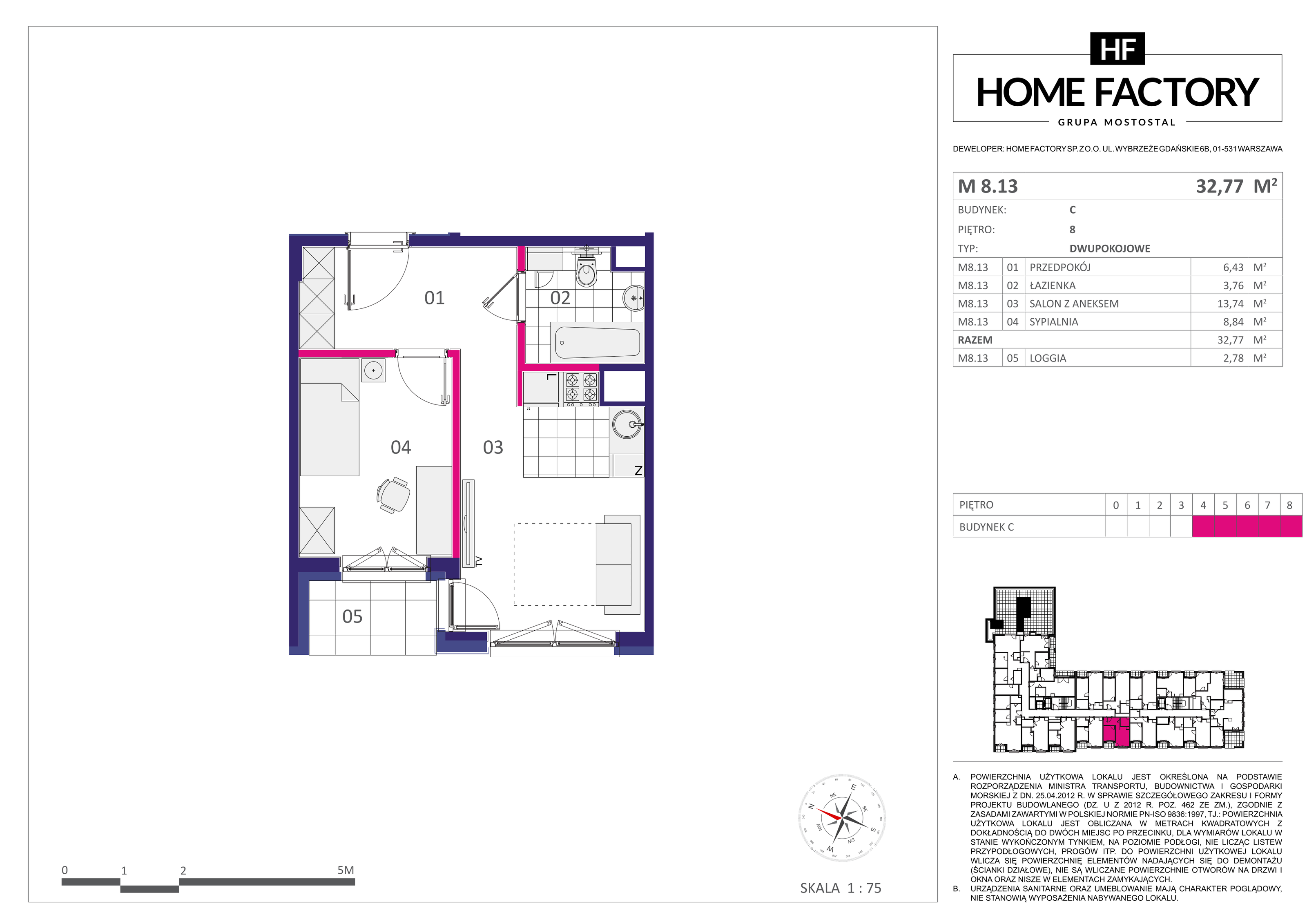 Mieszkanie 32,77 m², piętro 8, oferta nr M8.13, Home Factory etap III, Warszawa, Praga Północ, Pelcowizna, ul. Kotsisa-idx