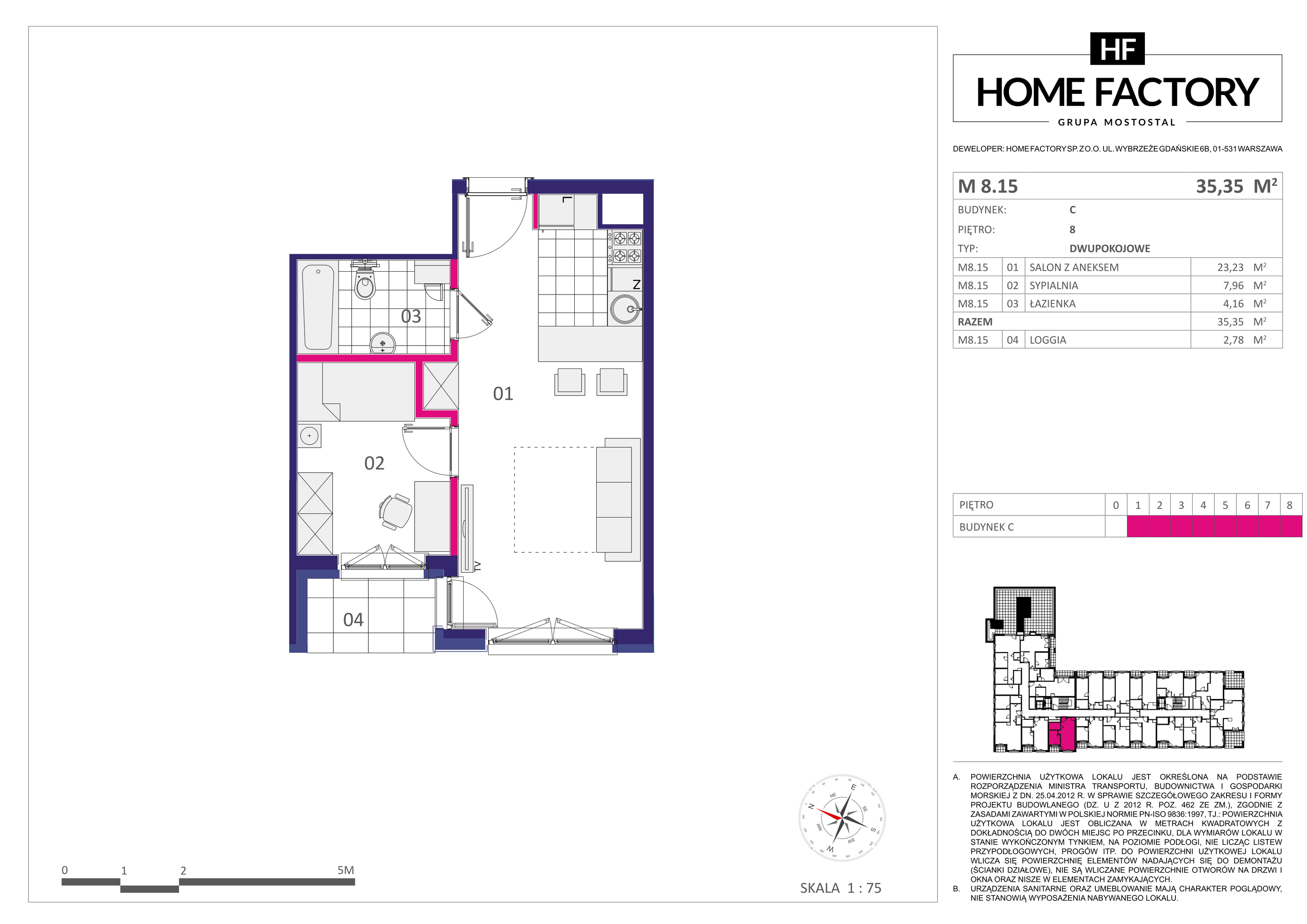 Mieszkanie 35,35 m², piętro 8, oferta nr M8.15, Home Factory etap III, Warszawa, Praga Północ, Pelcowizna, ul. Kotsisa-idx