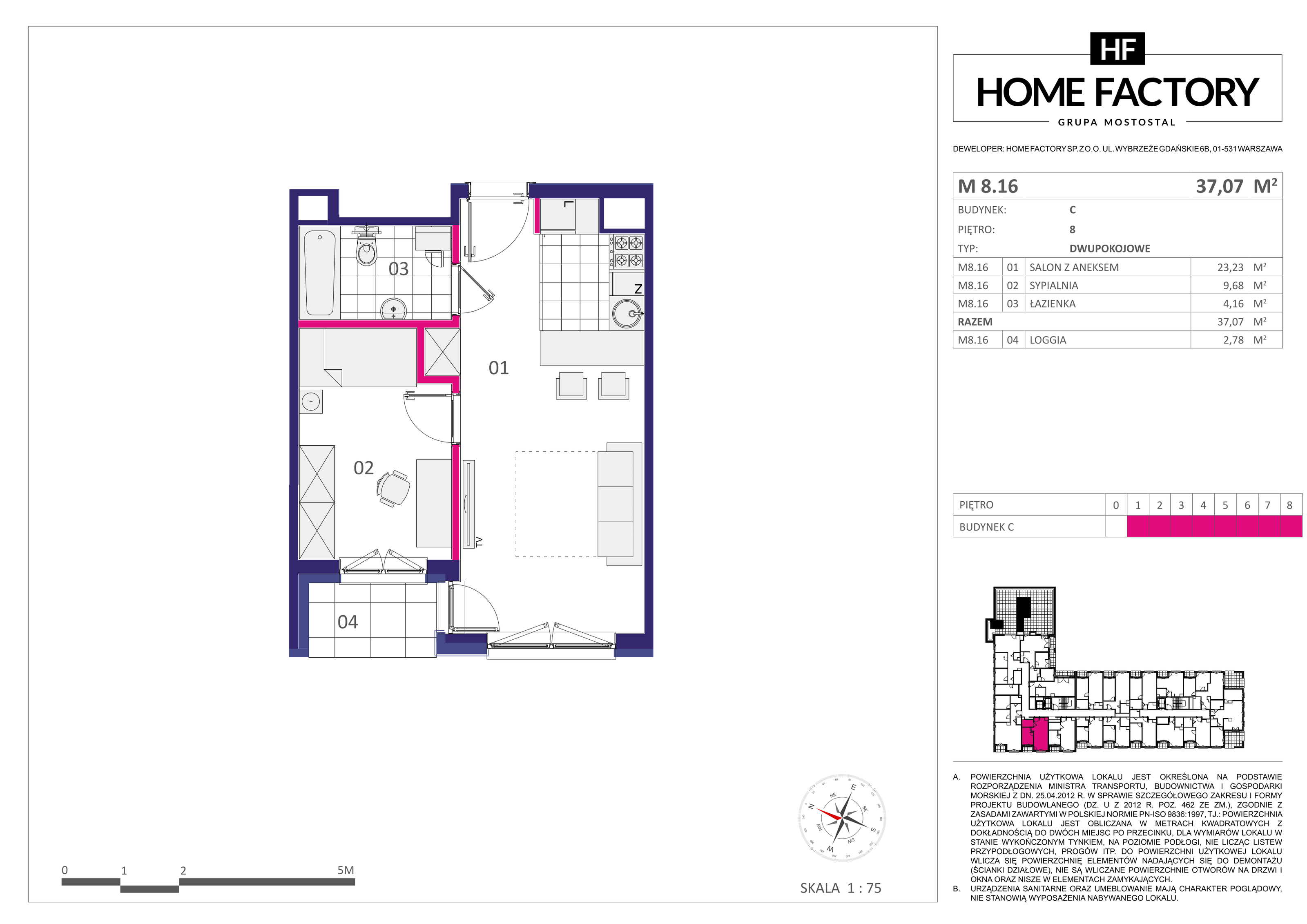 Mieszkanie 37,07 m², piętro 8, oferta nr M8.16, Home Factory etap III, Warszawa, Praga Północ, Pelcowizna, ul. Kotsisa-idx