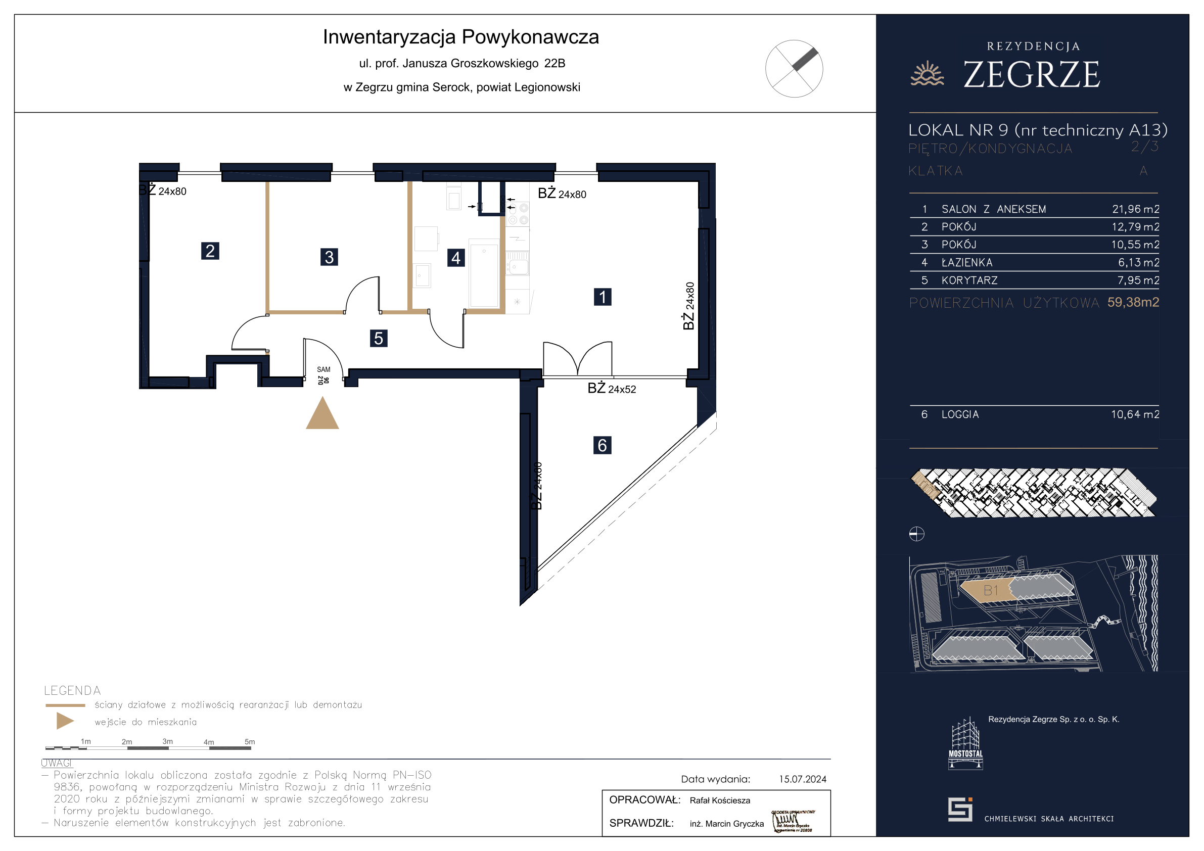 Apartament 59,38 m², piętro 2, oferta nr B1.3.A.13, Rezydencja Zegrze II, Zegrze, ul. Groszkowskiego 22A-idx