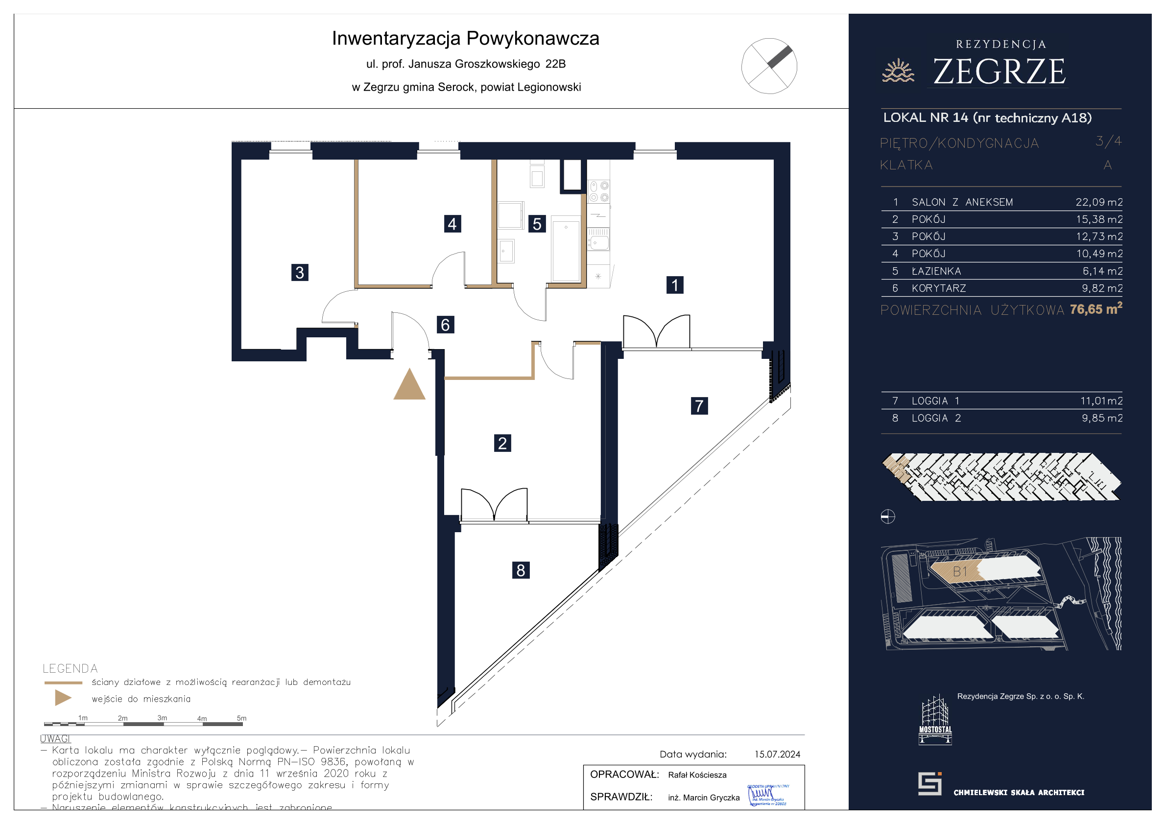 Apartament 76,65 m², piętro 3, oferta nr B1.4.A.18, Rezydencja Zegrze II, Zegrze, ul. Groszkowskiego 22A-idx