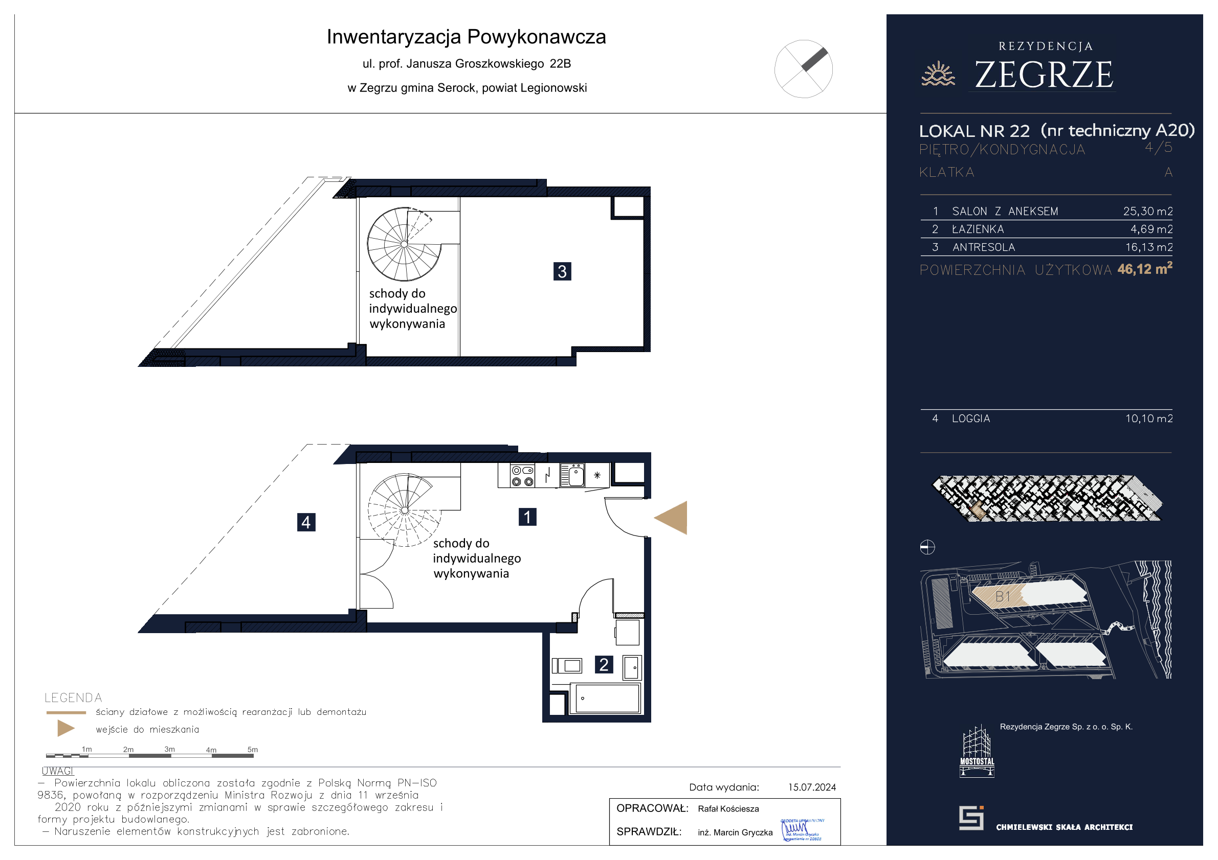 Apartament 46,12 m², piętro 4, oferta nr B1.5.A.20, Rezydencja Zegrze II, Zegrze, ul. Groszkowskiego 22A-idx