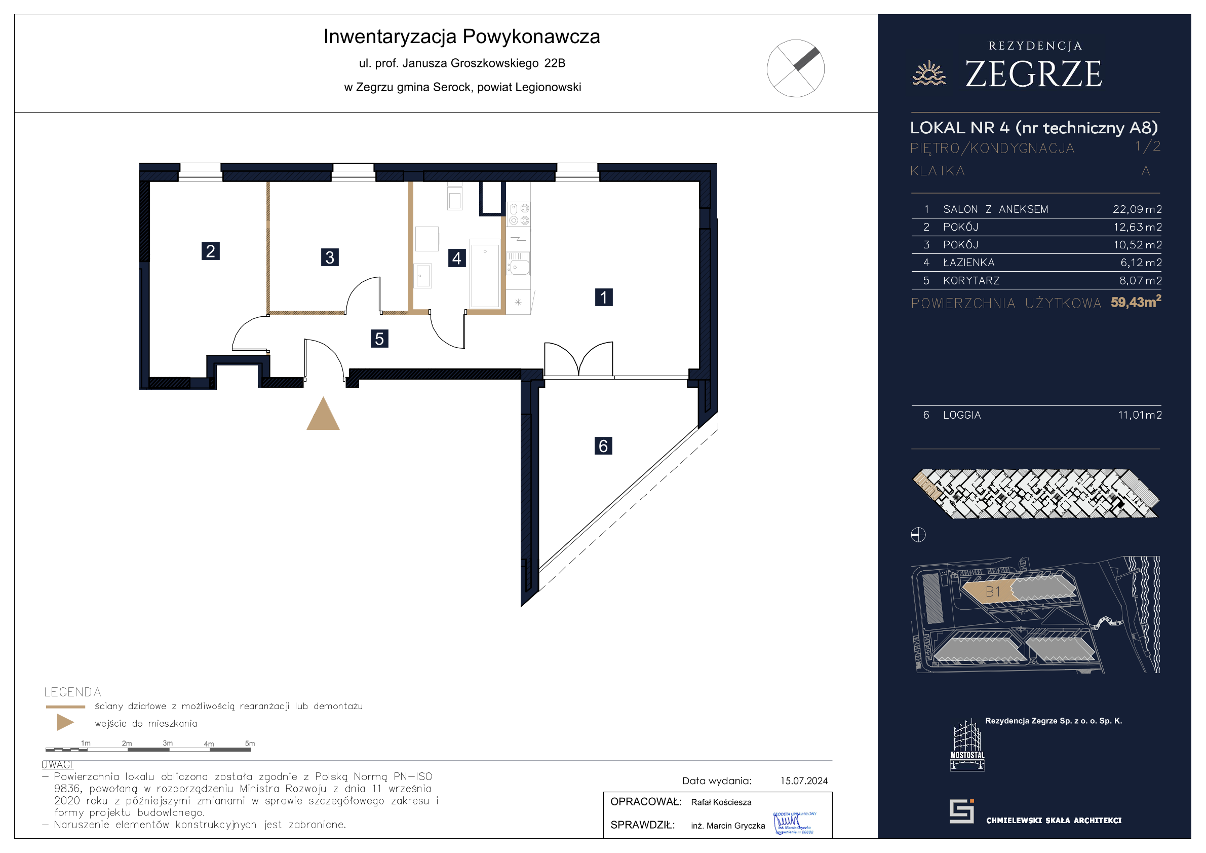 Apartament 59,43 m², piętro 1, oferta nr B1.2.A.8, Rezydencja Zegrze II, Zegrze, ul. Groszkowskiego 22A-idx