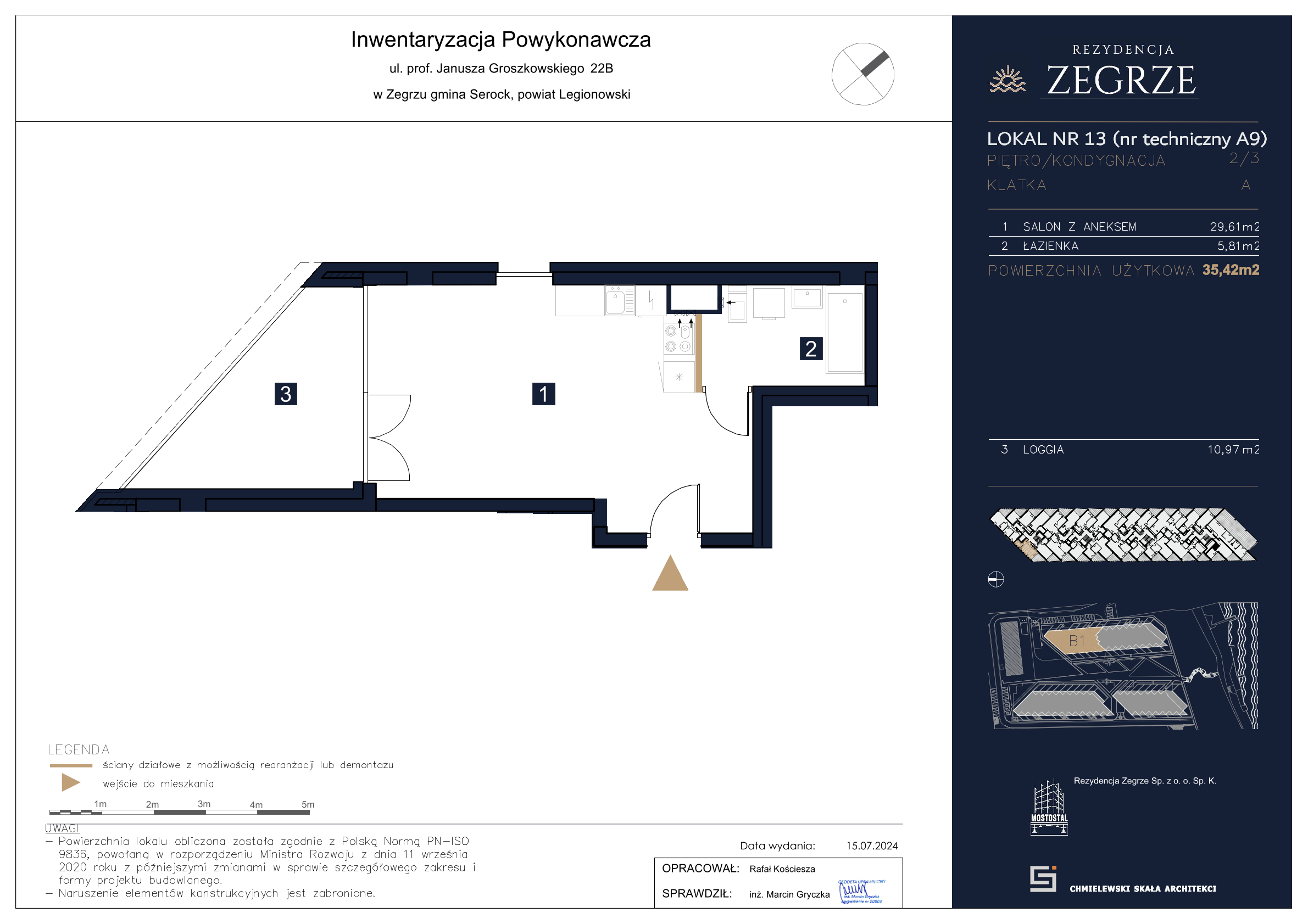 Apartament 35,42 m², piętro 2, oferta nr B1.3.A.9, Rezydencja Zegrze II, Zegrze, ul. Groszkowskiego 22A-idx