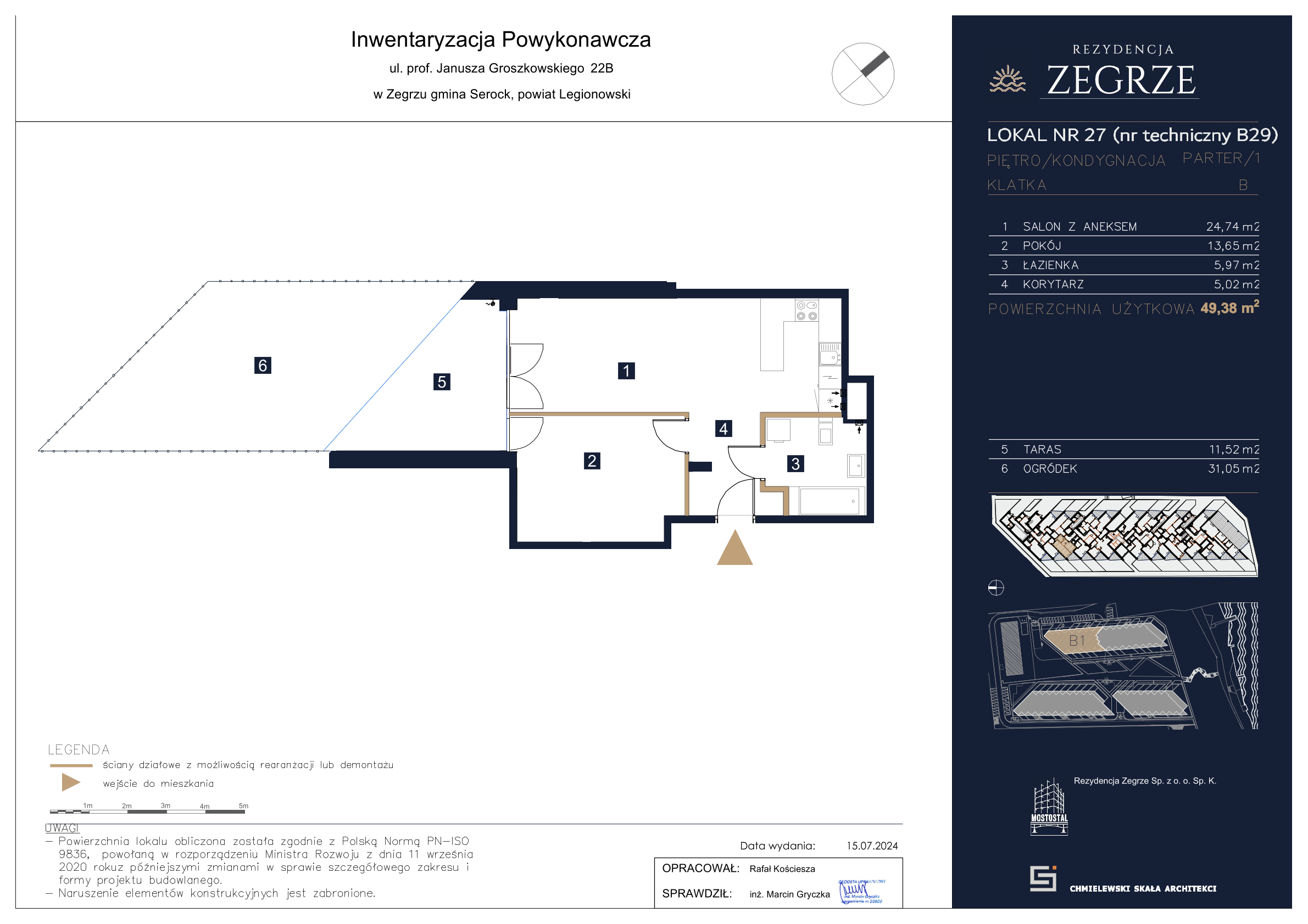 Apartament 49,38 m², parter, oferta nr B1.1.B.29, Rezydencja Zegrze II, Zegrze, ul. Groszkowskiego 22A-idx