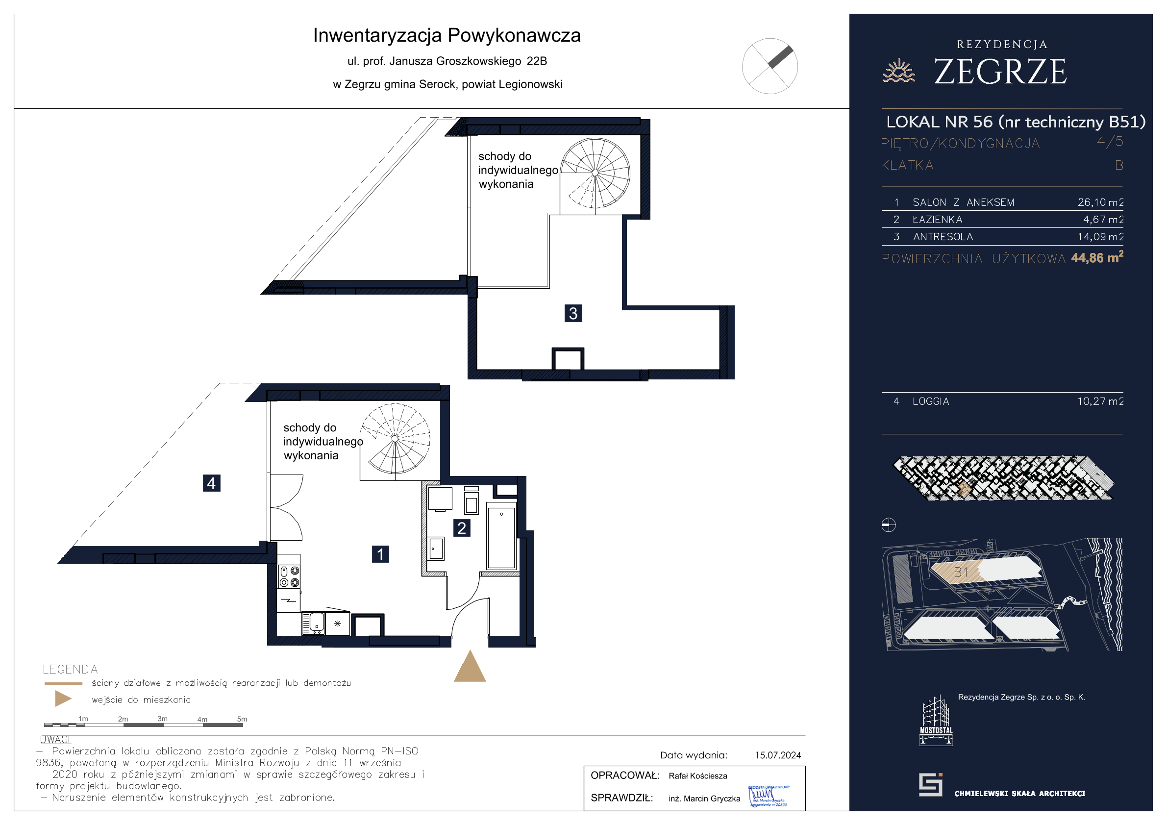 Apartament 44,86 m², piętro 4, oferta nr B1.5.B.51, Rezydencja Zegrze II, Zegrze, ul. Groszkowskiego 22A-idx