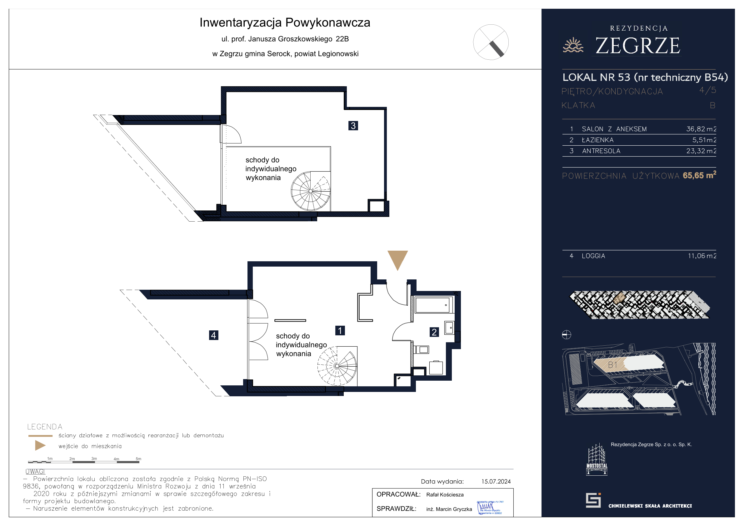 Apartament 65,65 m², piętro 4, oferta nr B1.5.B.54, Rezydencja Zegrze II, Zegrze, ul. Groszkowskiego 22A-idx