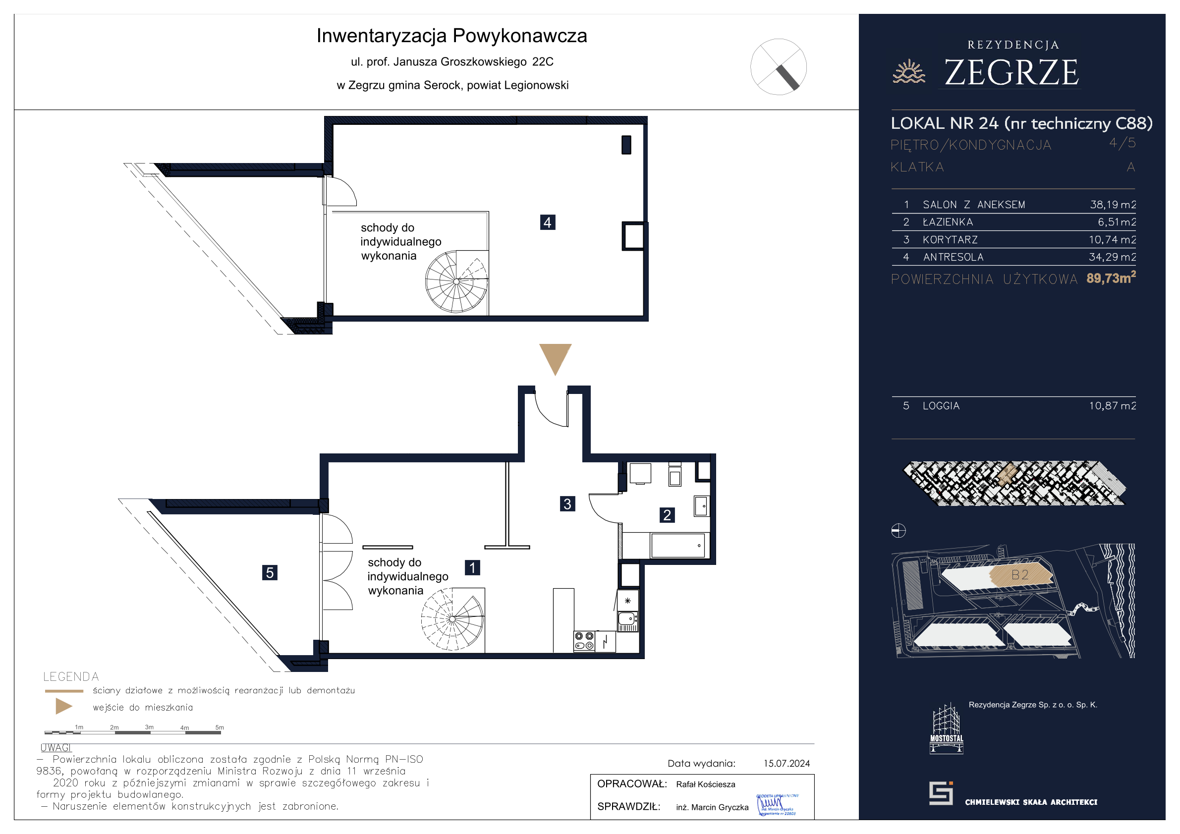 Apartament 89,73 m², piętro 4, oferta nr B2.5.C.88, Rezydencja Zegrze II, Zegrze, ul. Groszkowskiego 22A-idx