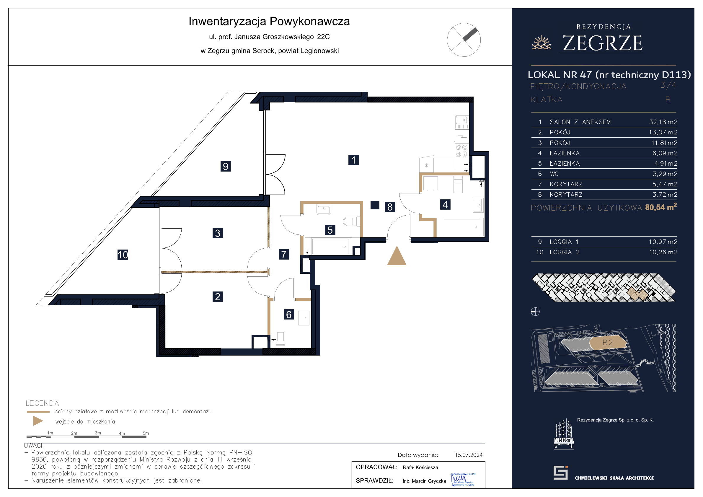 Apartament 80,54 m², piętro 3, oferta nr B2.4.D.113, Rezydencja Zegrze II, Zegrze, ul. Groszkowskiego 22A-idx