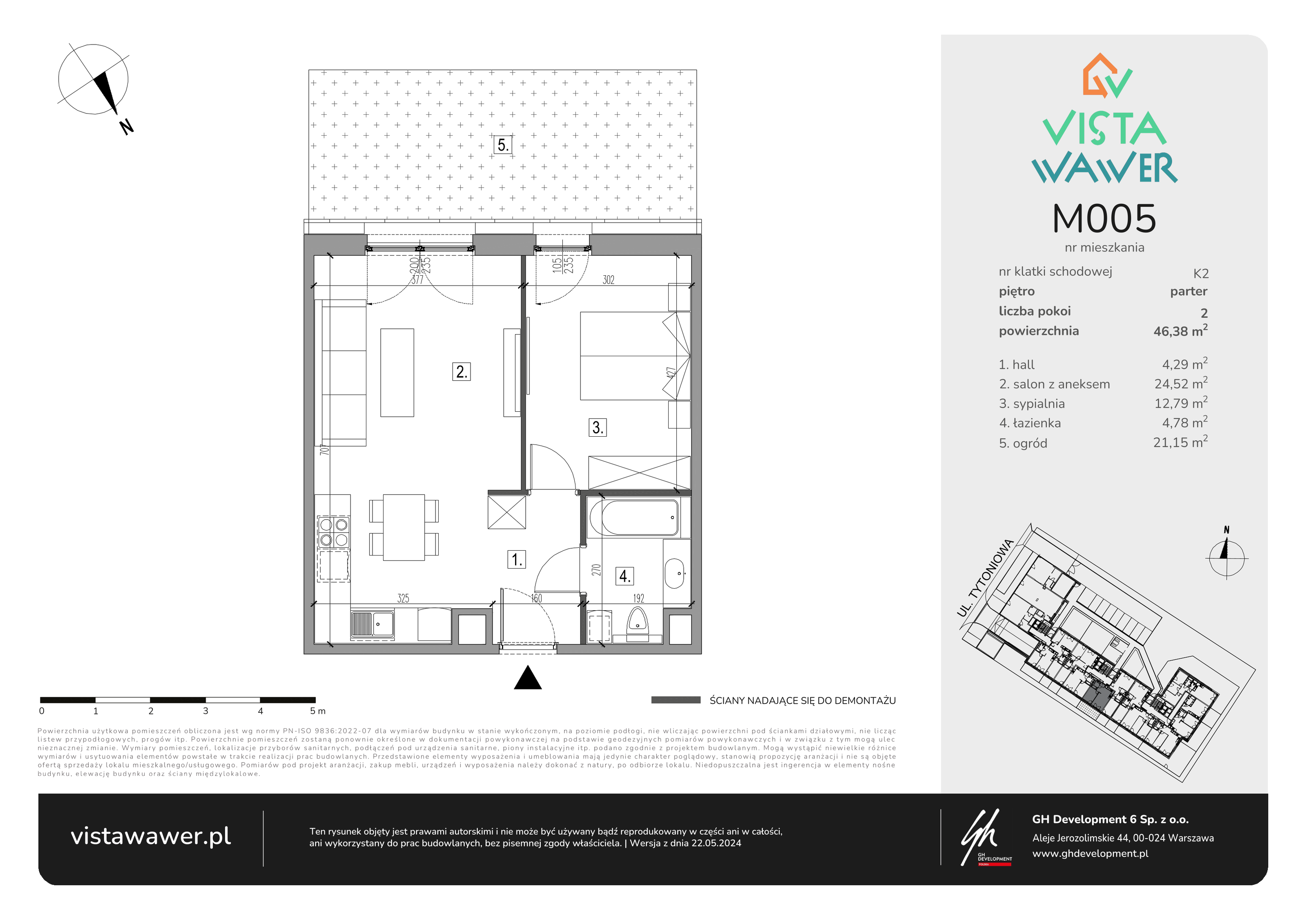 Mieszkanie 46,38 m², parter, oferta nr M005, Vista Wawer, Warszawa, Wawer, Gocławek, ul. Tytoniowa 20-idx