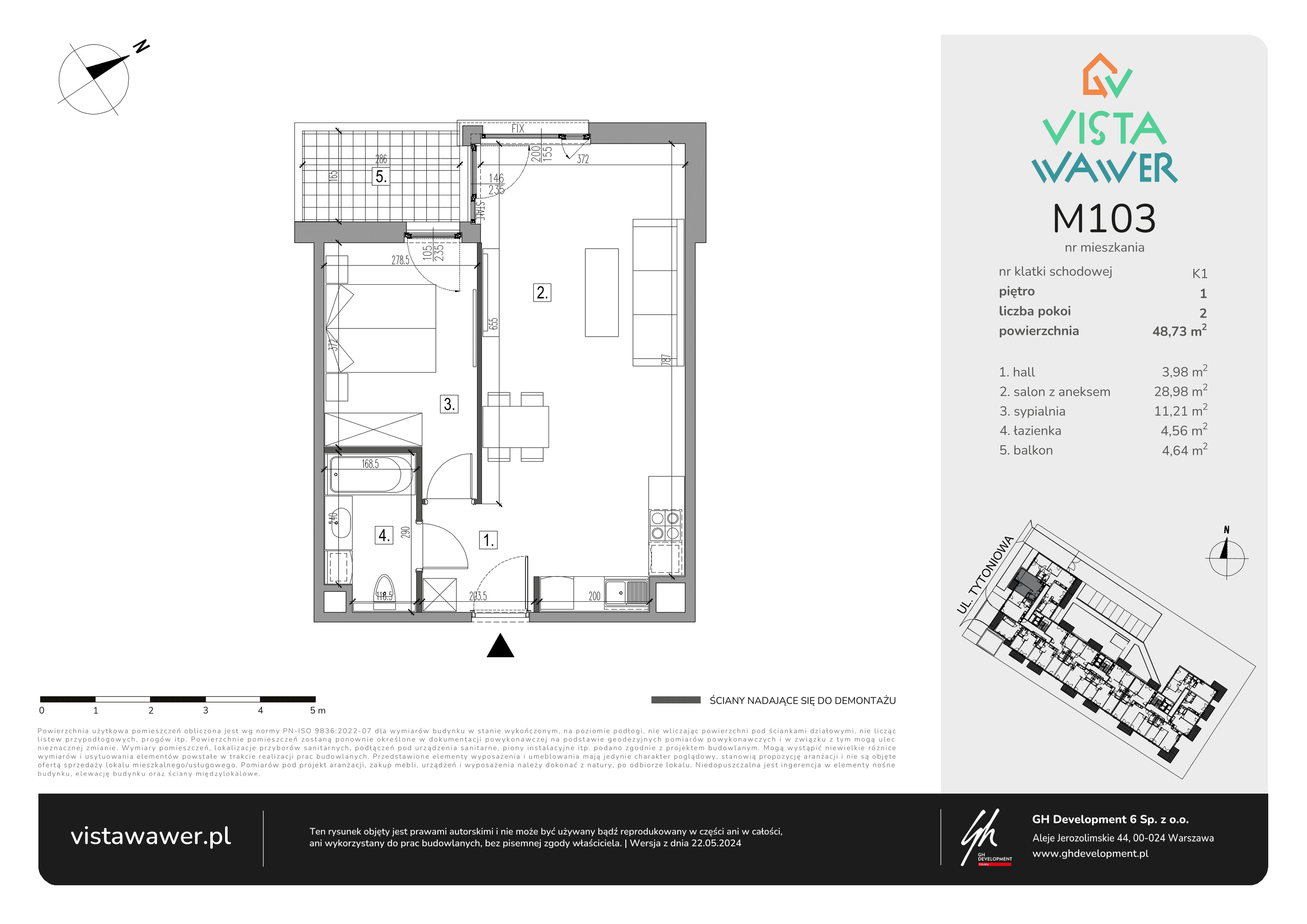 Mieszkanie 48,73 m², piętro 1, oferta nr M103, Vista Wawer, Warszawa, Wawer, Gocławek, ul. Tytoniowa 20-idx