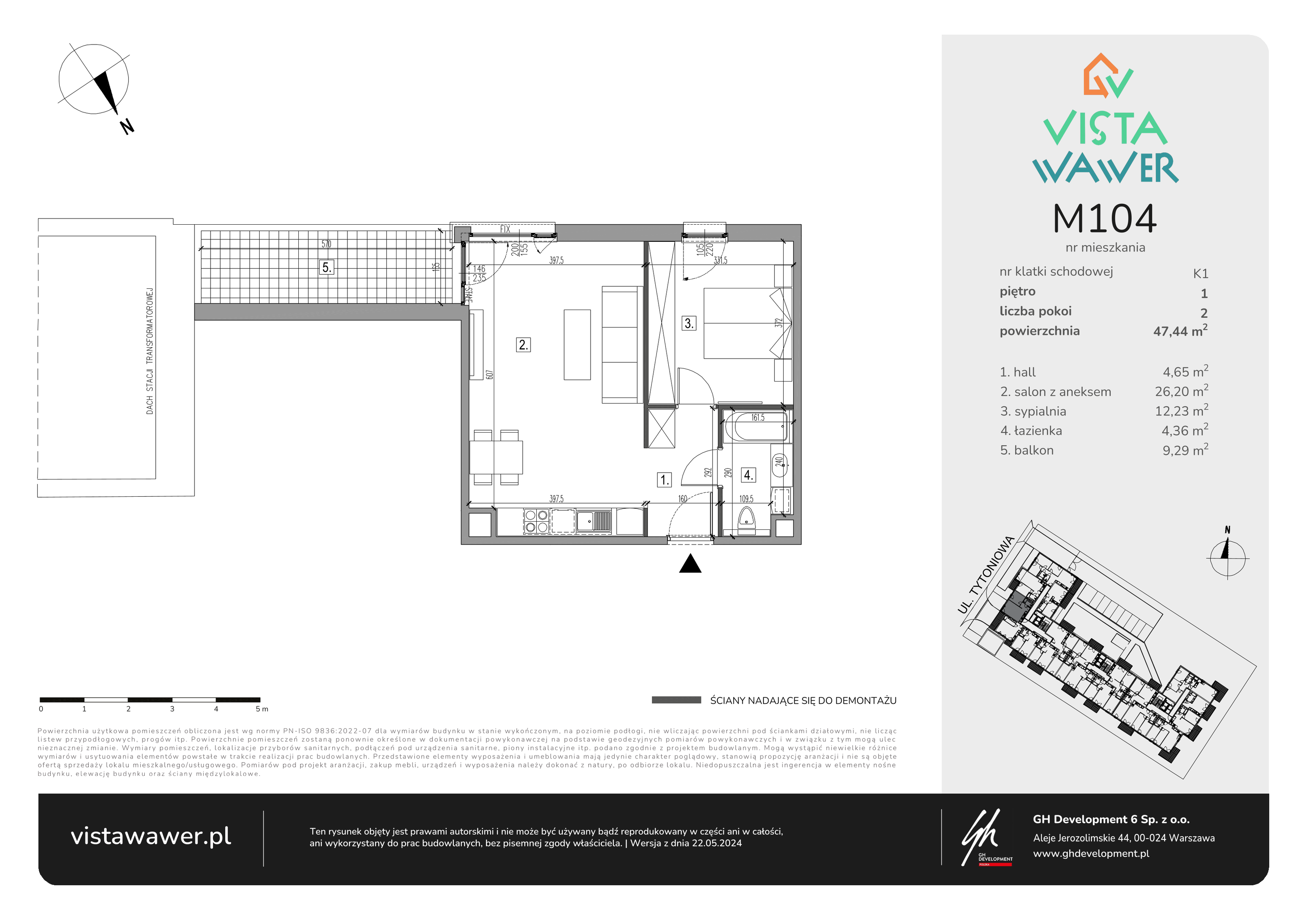 Mieszkanie 47,44 m², piętro 1, oferta nr M104, Vista Wawer, Warszawa, Wawer, Gocławek, ul. Tytoniowa 20-idx