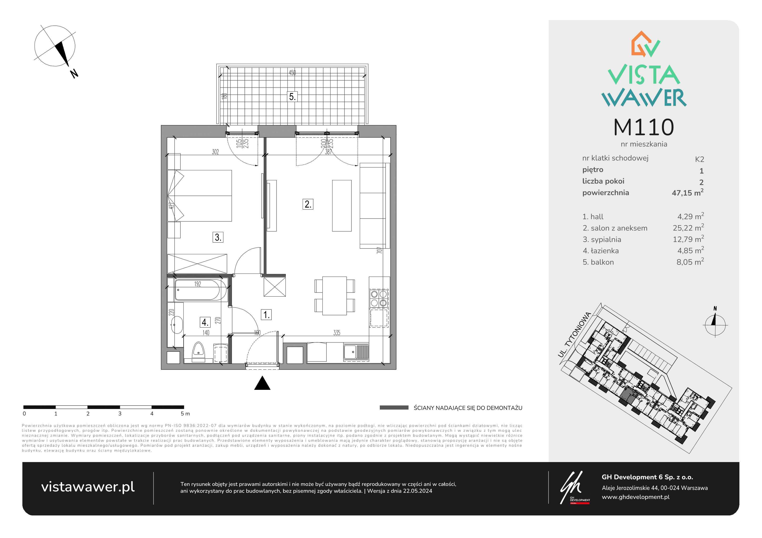 Mieszkanie 47,15 m², piętro 1, oferta nr M110, Vista Wawer, Warszawa, Wawer, Gocławek, ul. Tytoniowa 20-idx