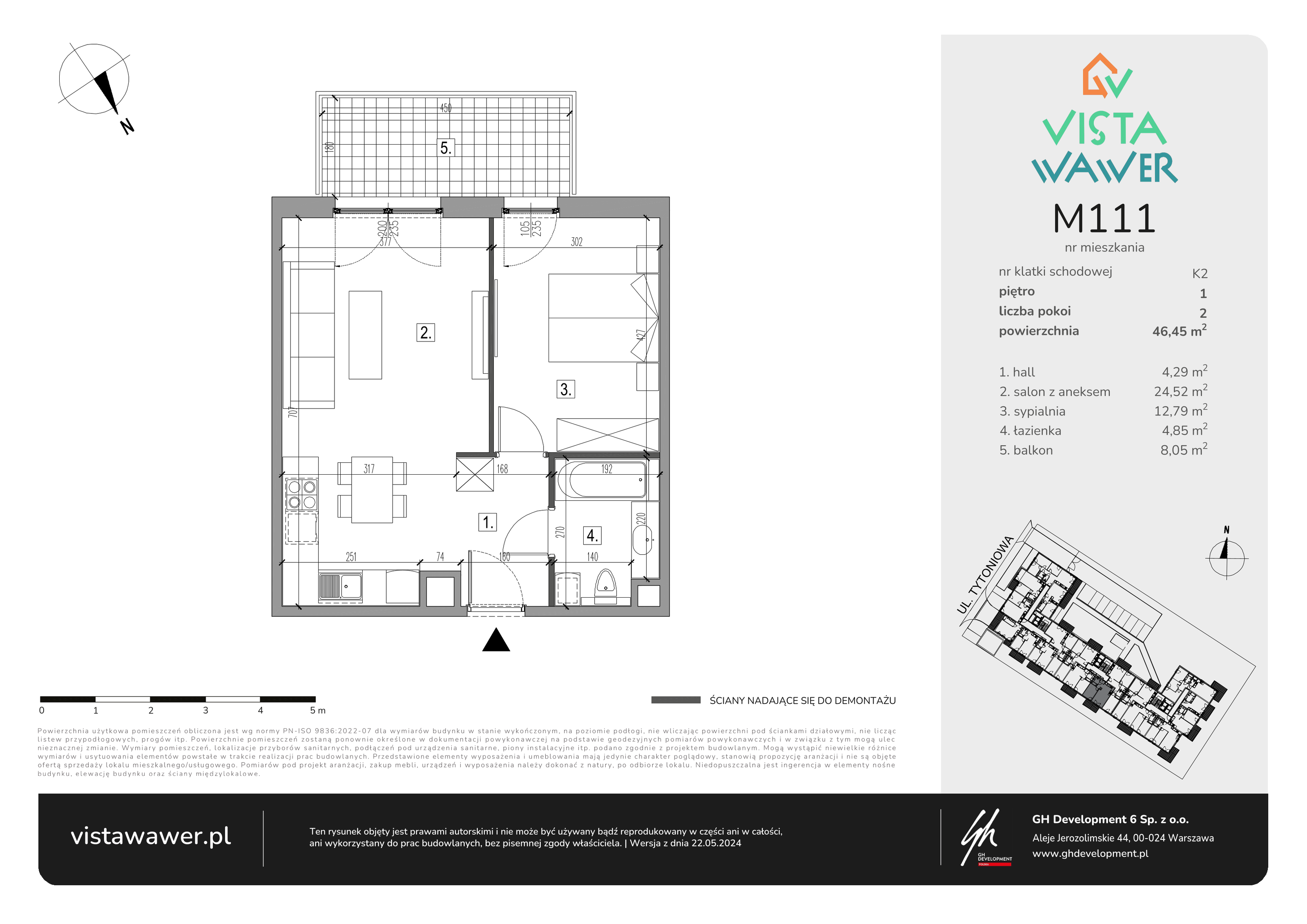 Mieszkanie 46,45 m², piętro 1, oferta nr M111, Vista Wawer, Warszawa, Wawer, Gocławek, ul. Tytoniowa 20-idx