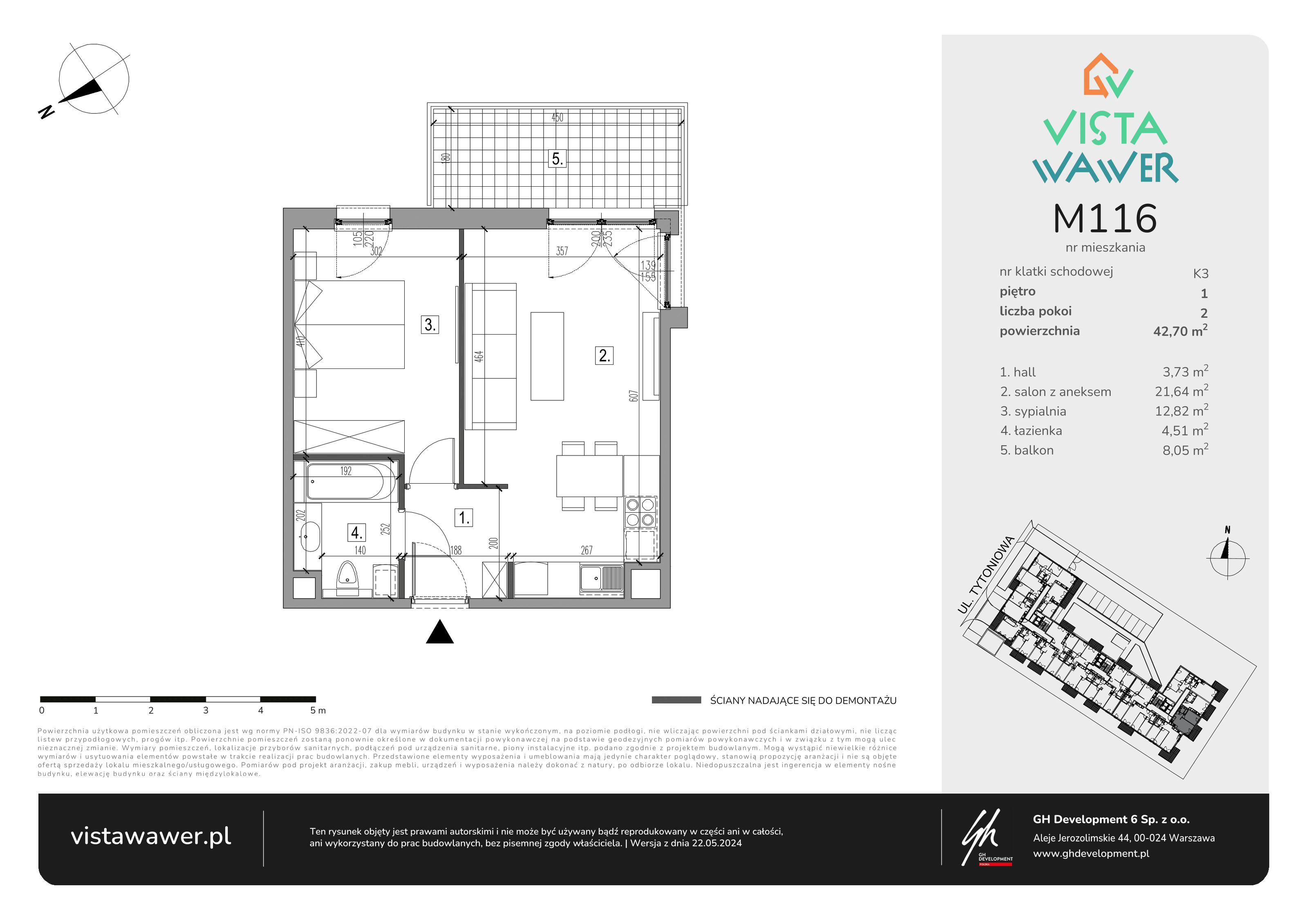 Mieszkanie 42,70 m², piętro 1, oferta nr M116, Vista Wawer, Warszawa, Wawer, Gocławek, ul. Tytoniowa 20-idx