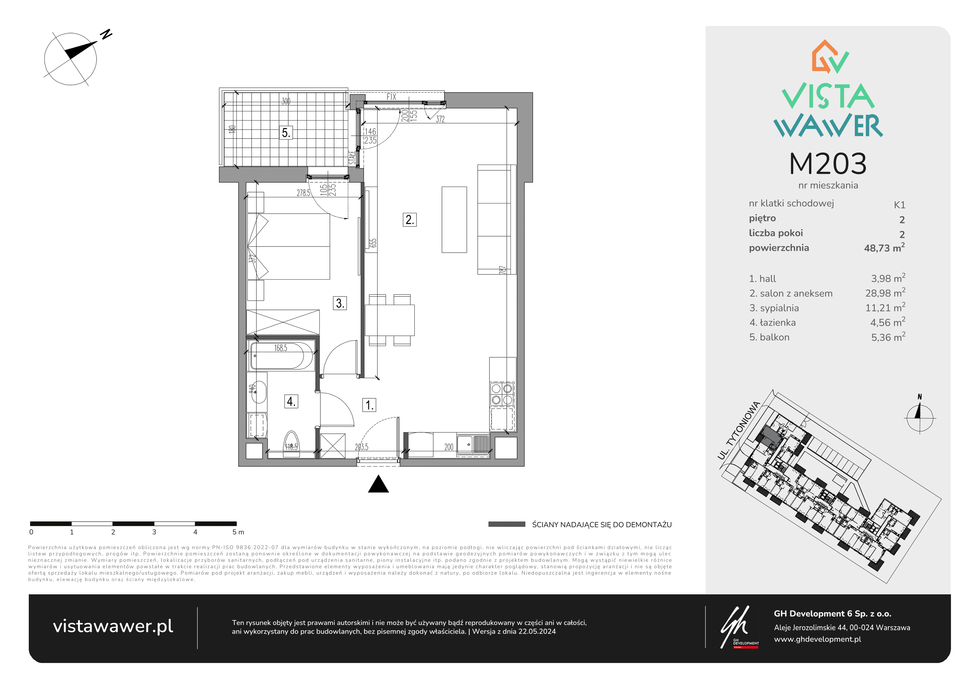 Mieszkanie 48,73 m², piętro 2, oferta nr M203, Vista Wawer, Warszawa, Wawer, Gocławek, ul. Tytoniowa 20-idx