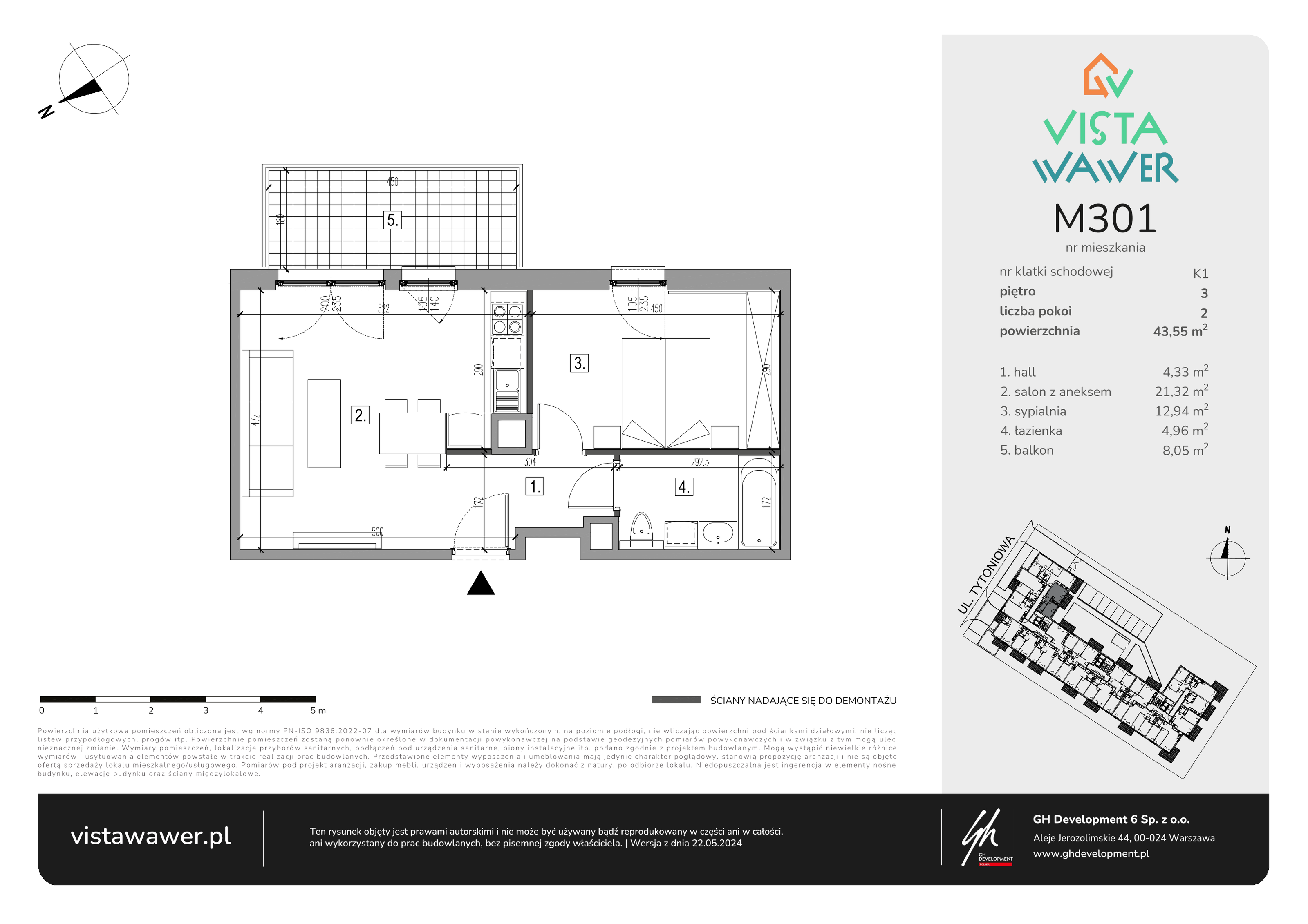 Mieszkanie 43,55 m², piętro 3, oferta nr M301, Vista Wawer, Warszawa, Wawer, Gocławek, ul. Tytoniowa 20-idx