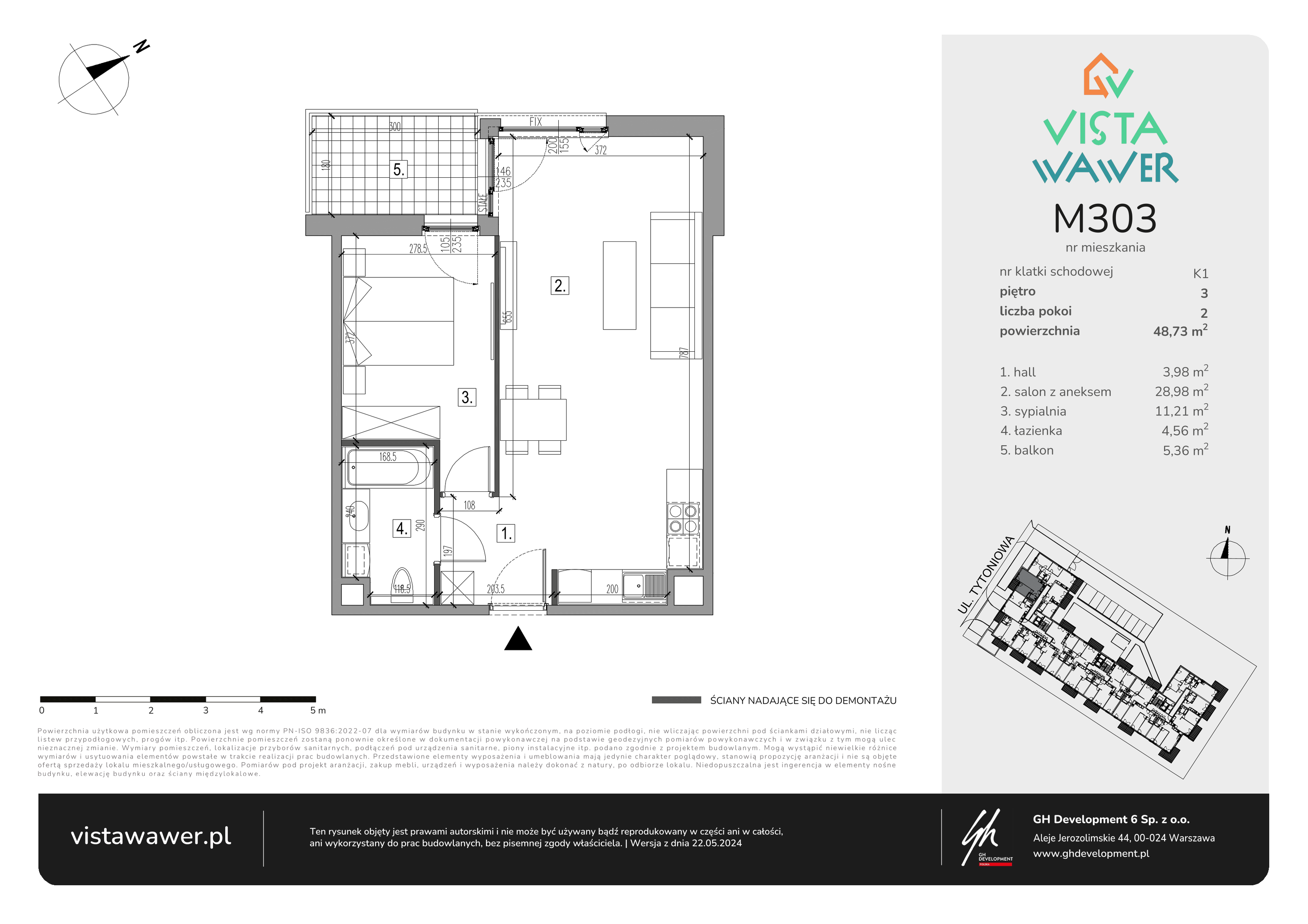 Mieszkanie 48,73 m², piętro 3, oferta nr M303, Vista Wawer, Warszawa, Wawer, Gocławek, ul. Tytoniowa 20-idx