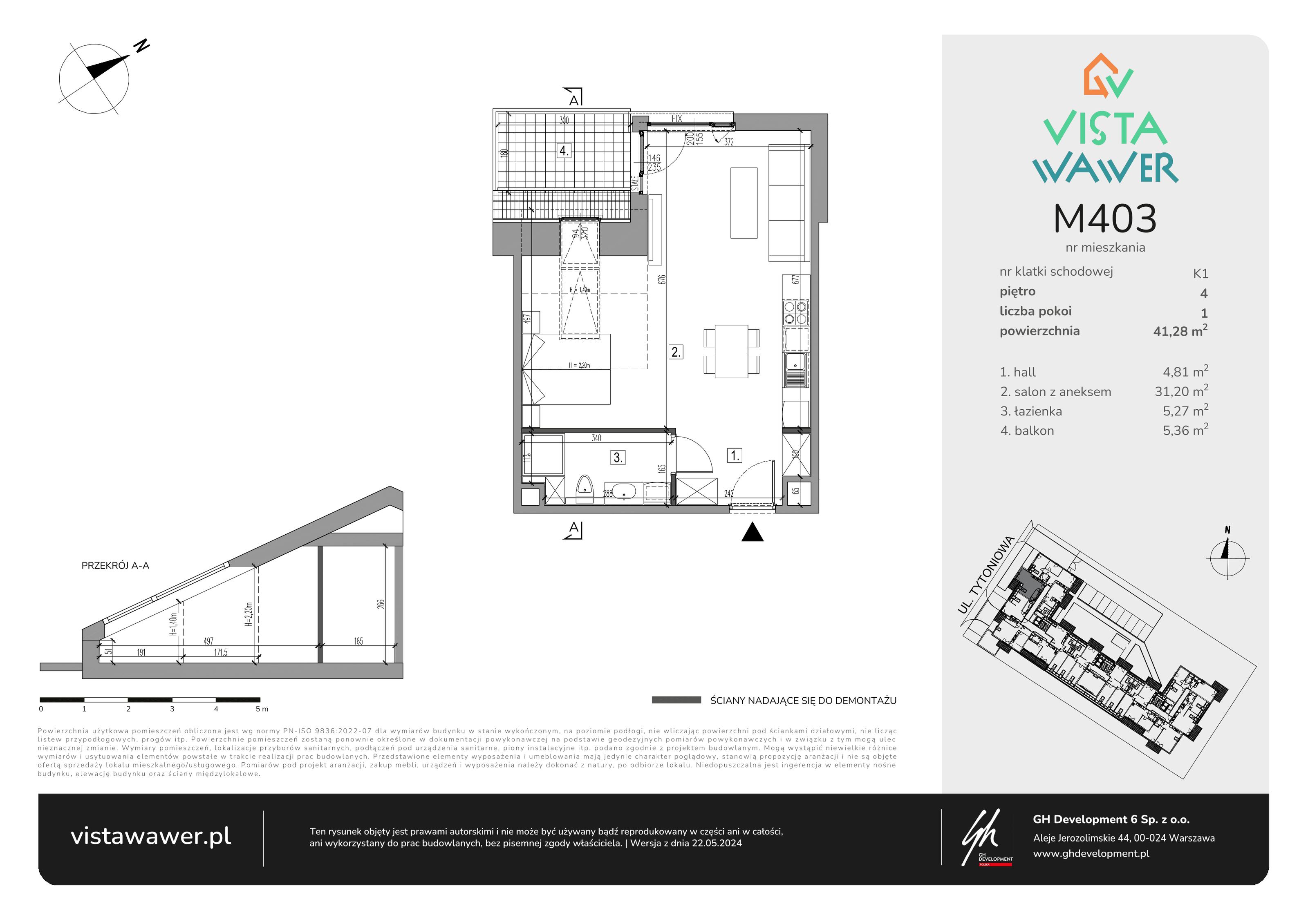 Mieszkanie 41,28 m², piętro 4, oferta nr M403, Vista Wawer, Warszawa, Wawer, Gocławek, ul. Tytoniowa 20-idx